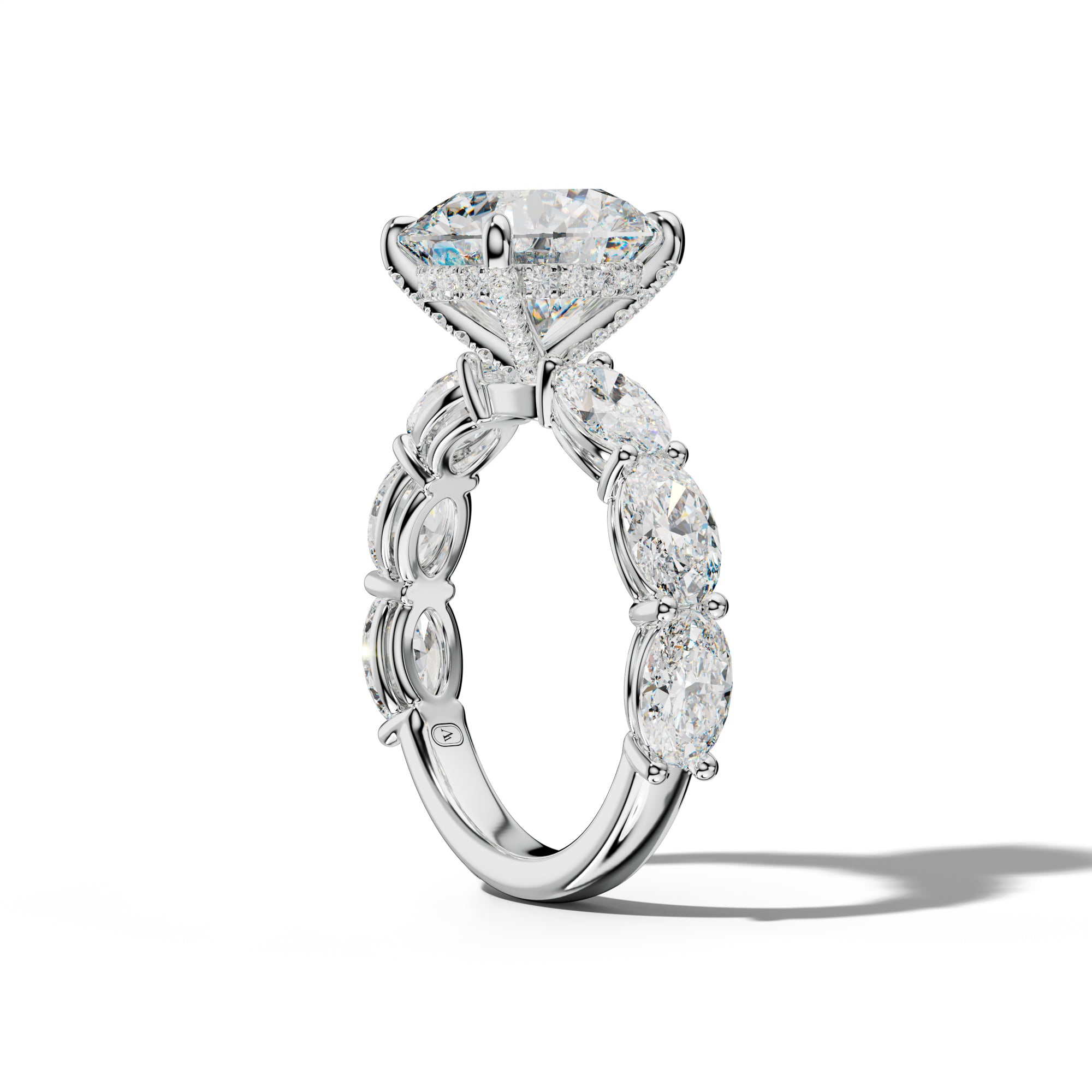 Maci Round Diamond Engagement Ring With East West Oval Side Stones