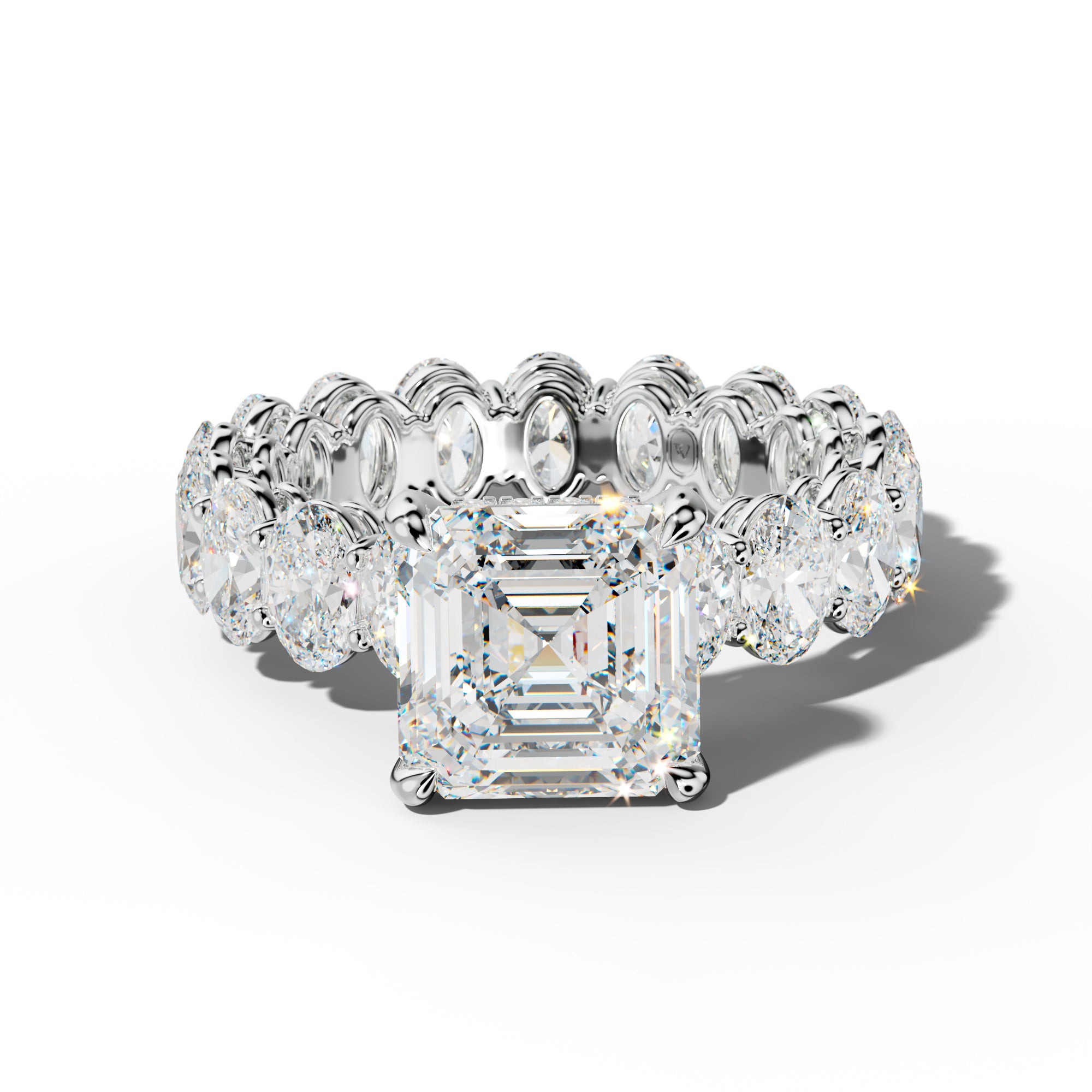 Amoura Asscher Diamond Engagement Ring With Oval Side Stones
