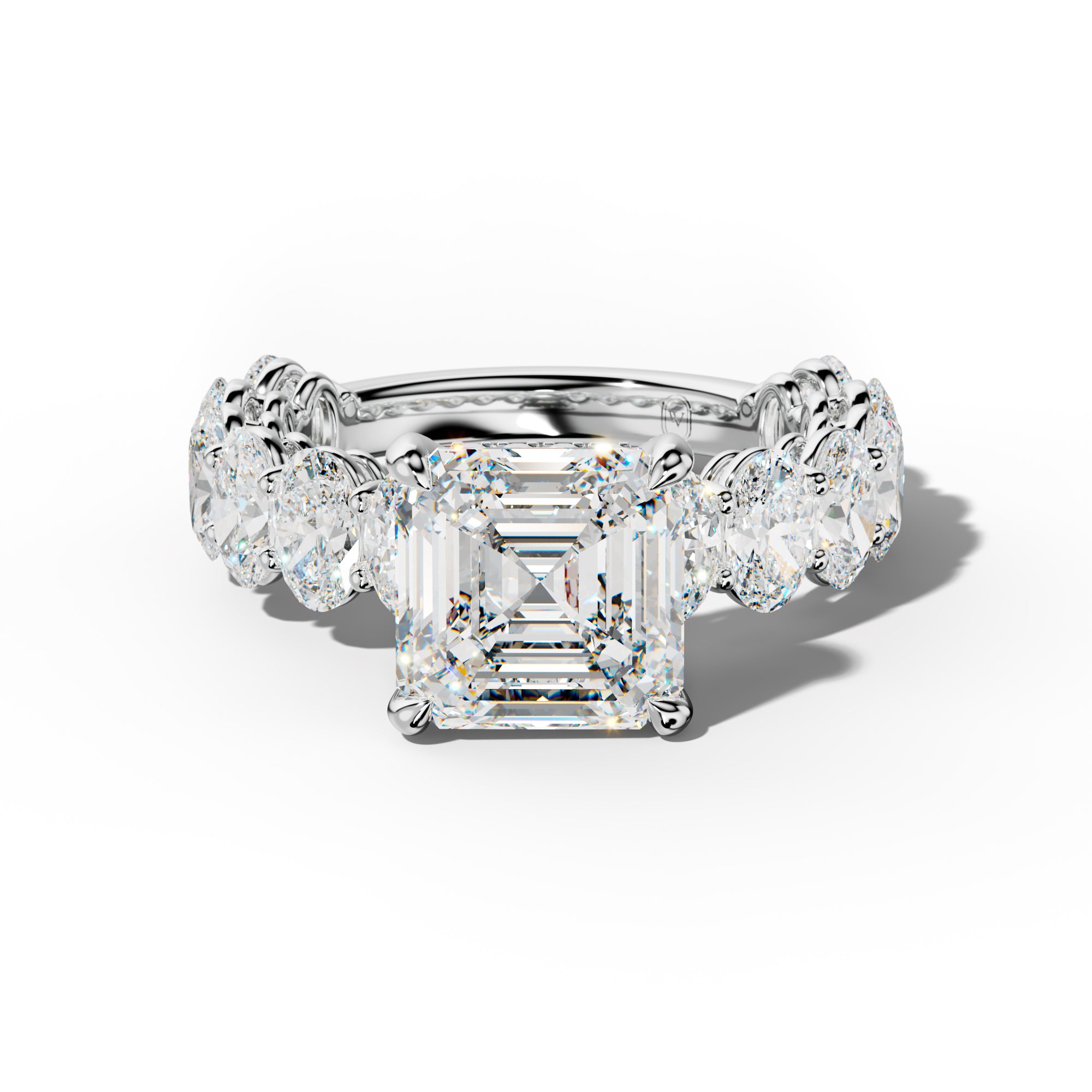Saylor Asscher Diamond Engagement Ring With Oval Side Stones