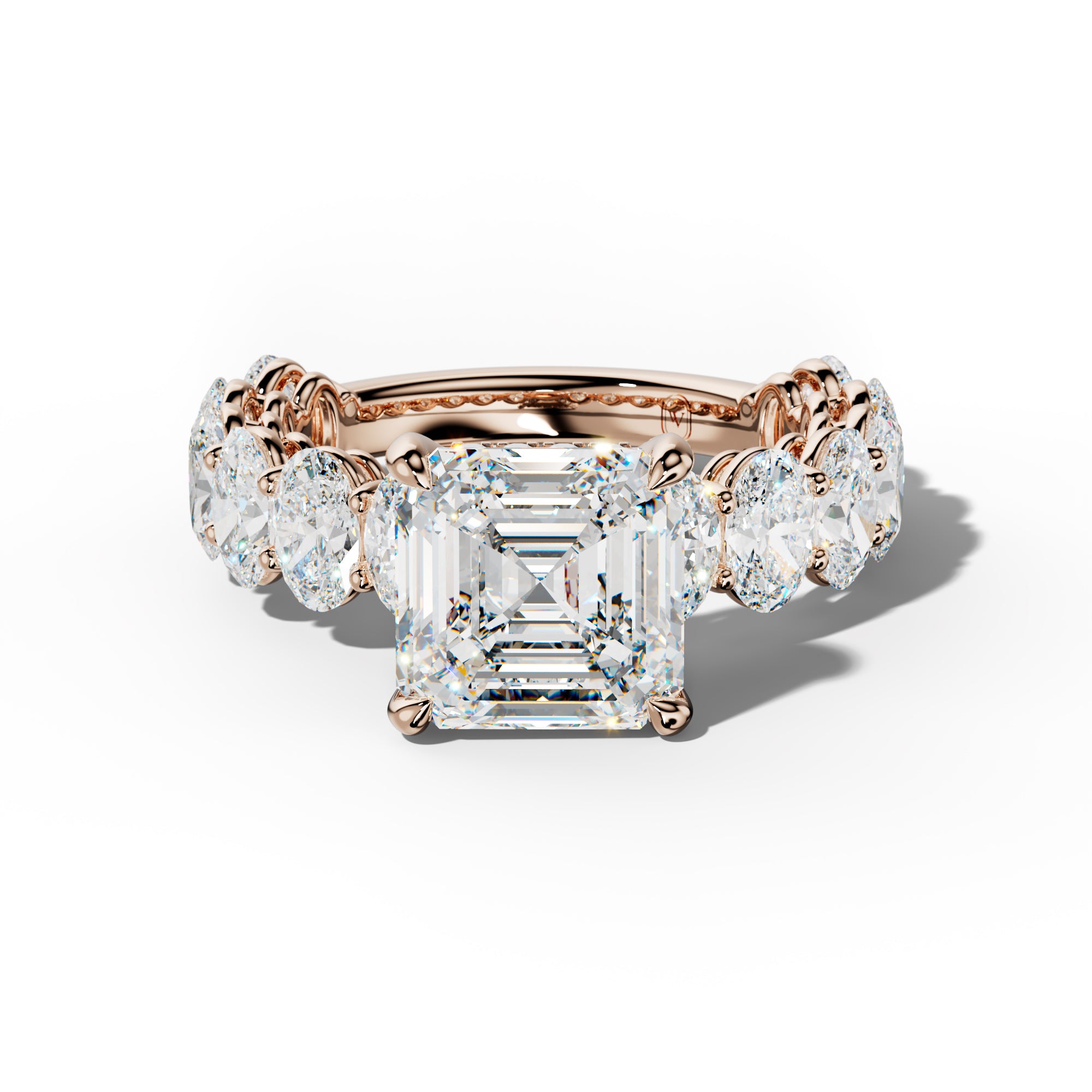 Saylor Asscher Diamond Engagement Ring With Oval Side Stones