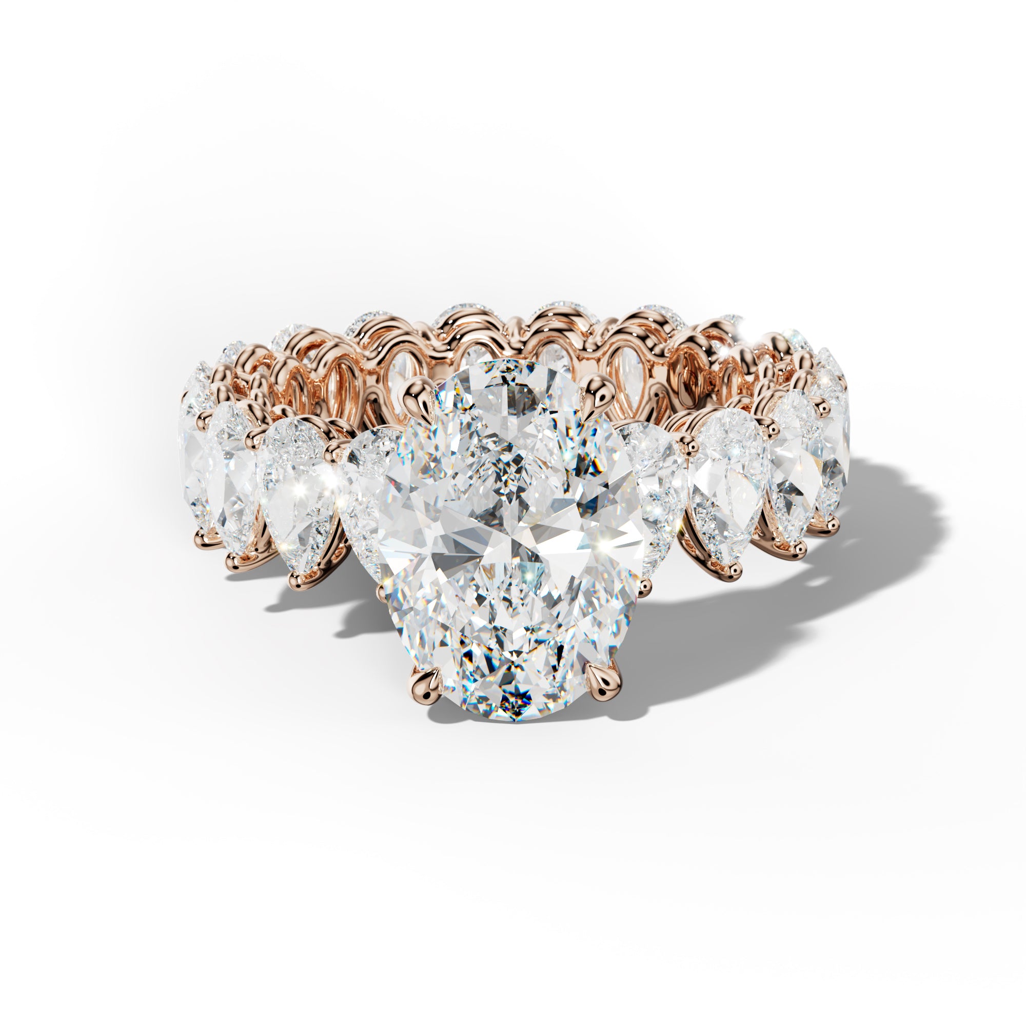 Maya Oval Diamond Engagement Ring With Pear Shape Side Stones