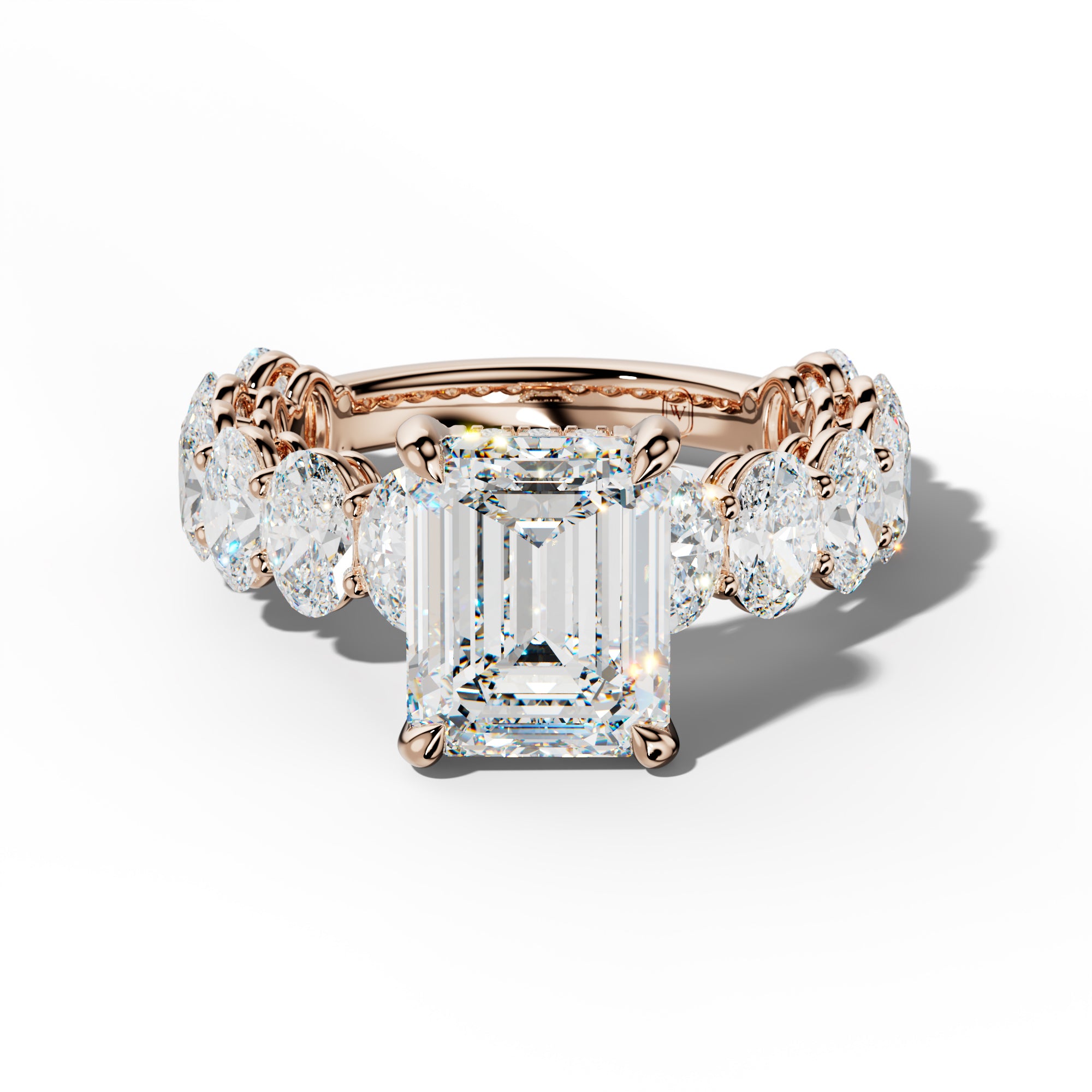 Saylor Emerald Cut Engagement Ring With Oval Side Stones