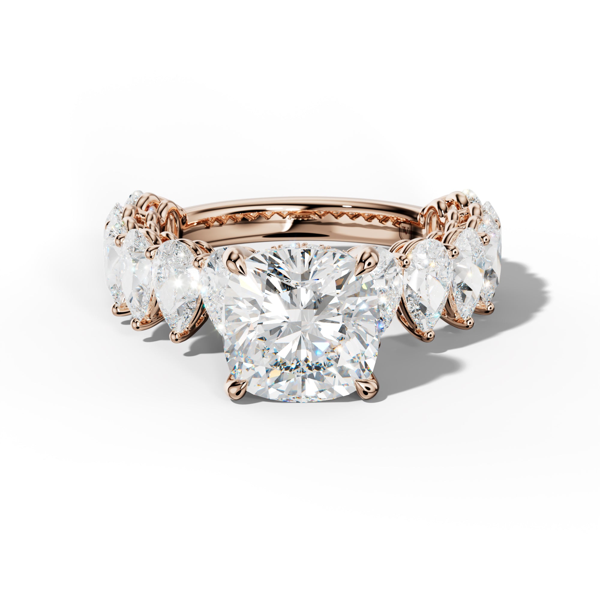 Remi Cushion Diamond Engagement Ring With Pear Shape Side Stones
