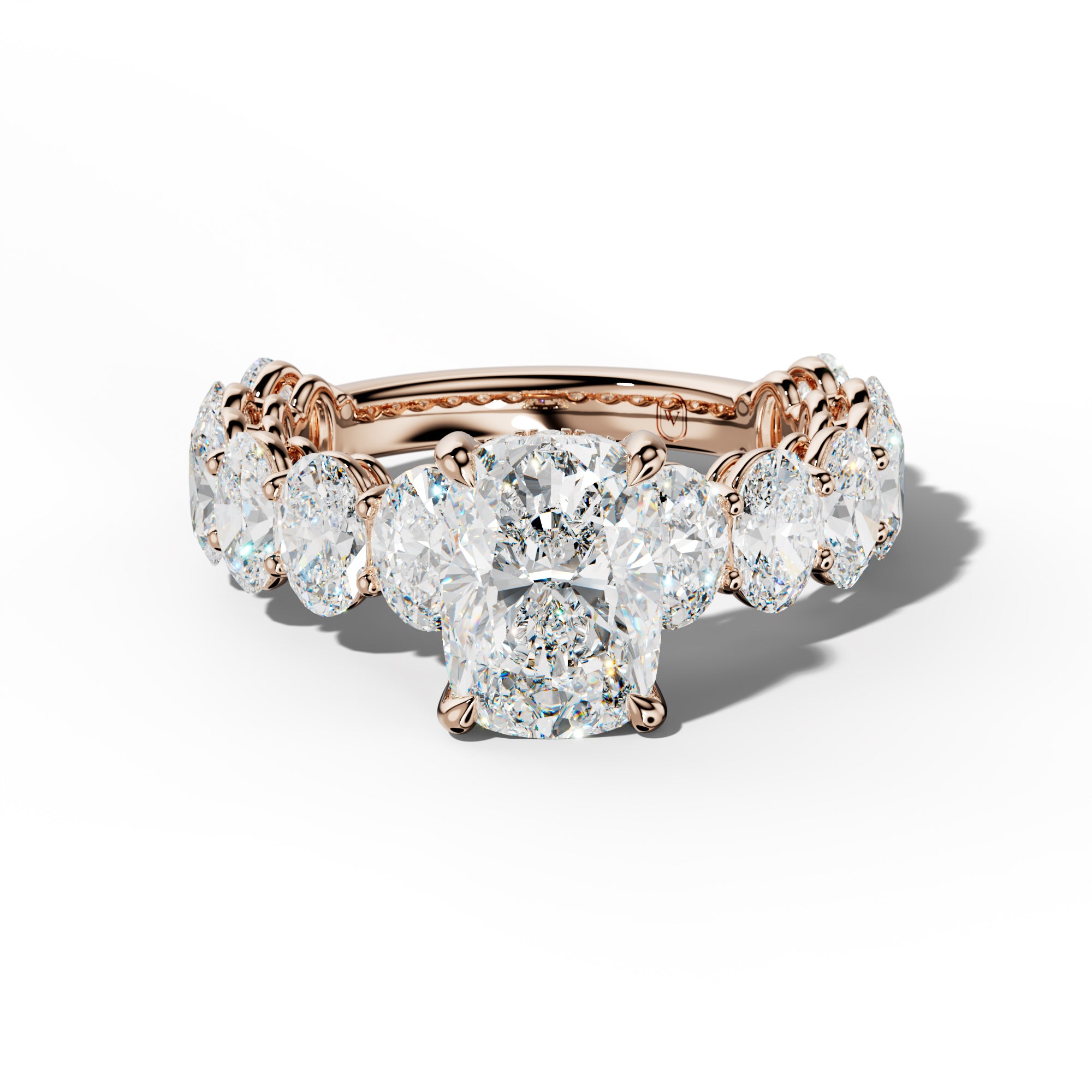 Saylor Elongated Cushion Diamond Engagement Ring With Oval Side Stones