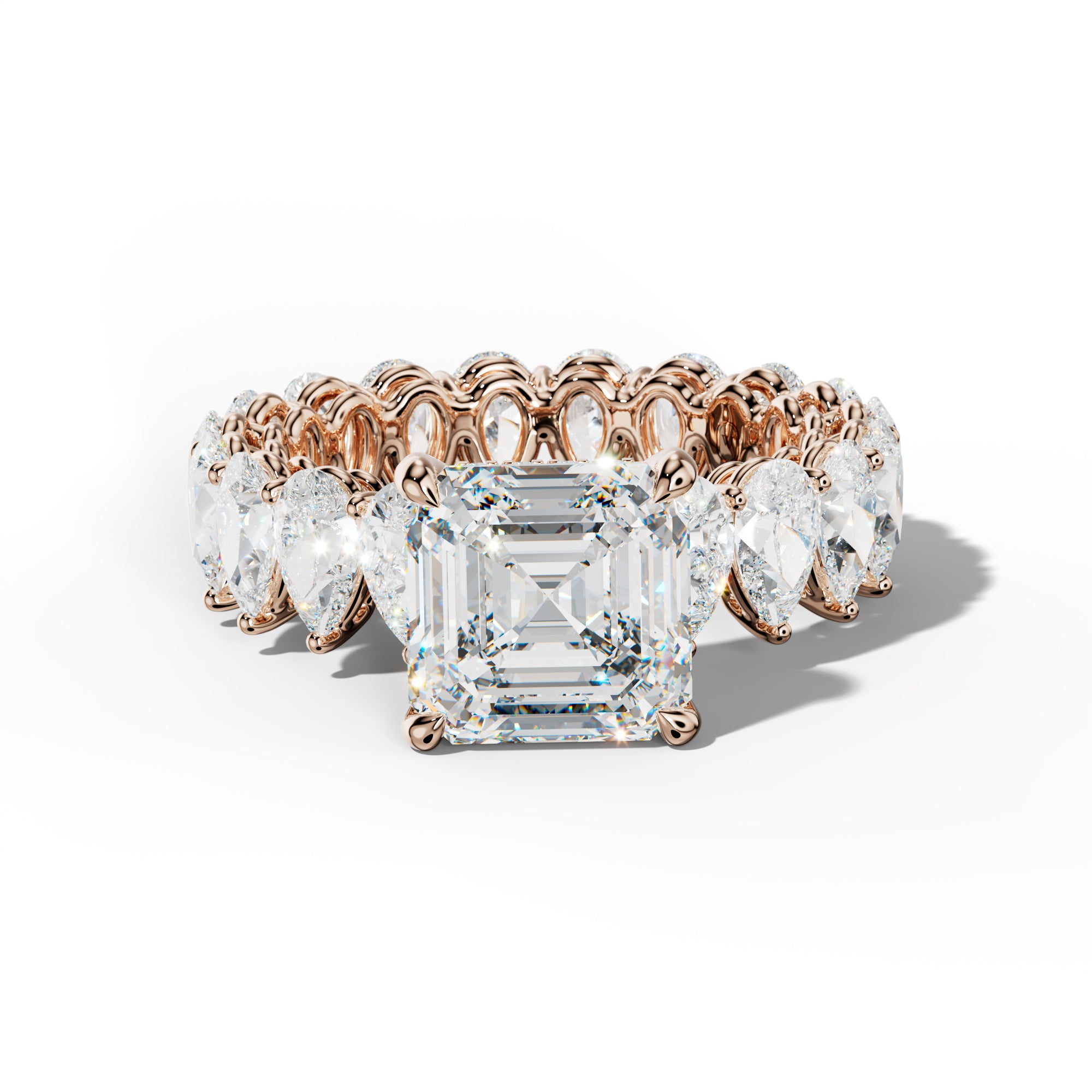 Maya Asscher Diamond Engagement Ring With Pear Shape Side Stones