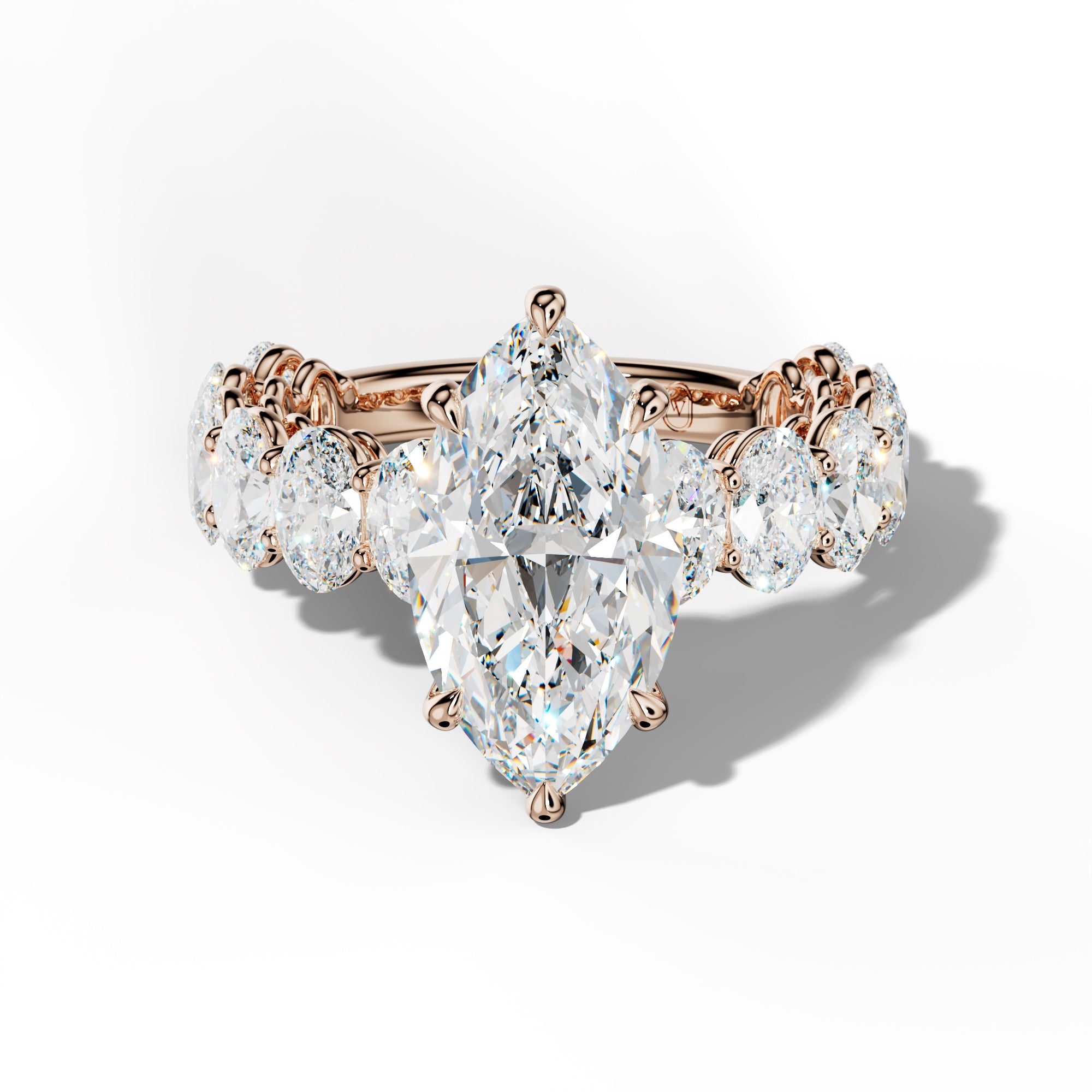 Saylor Marquise Diamond Engagement Ring With Oval Side Stones