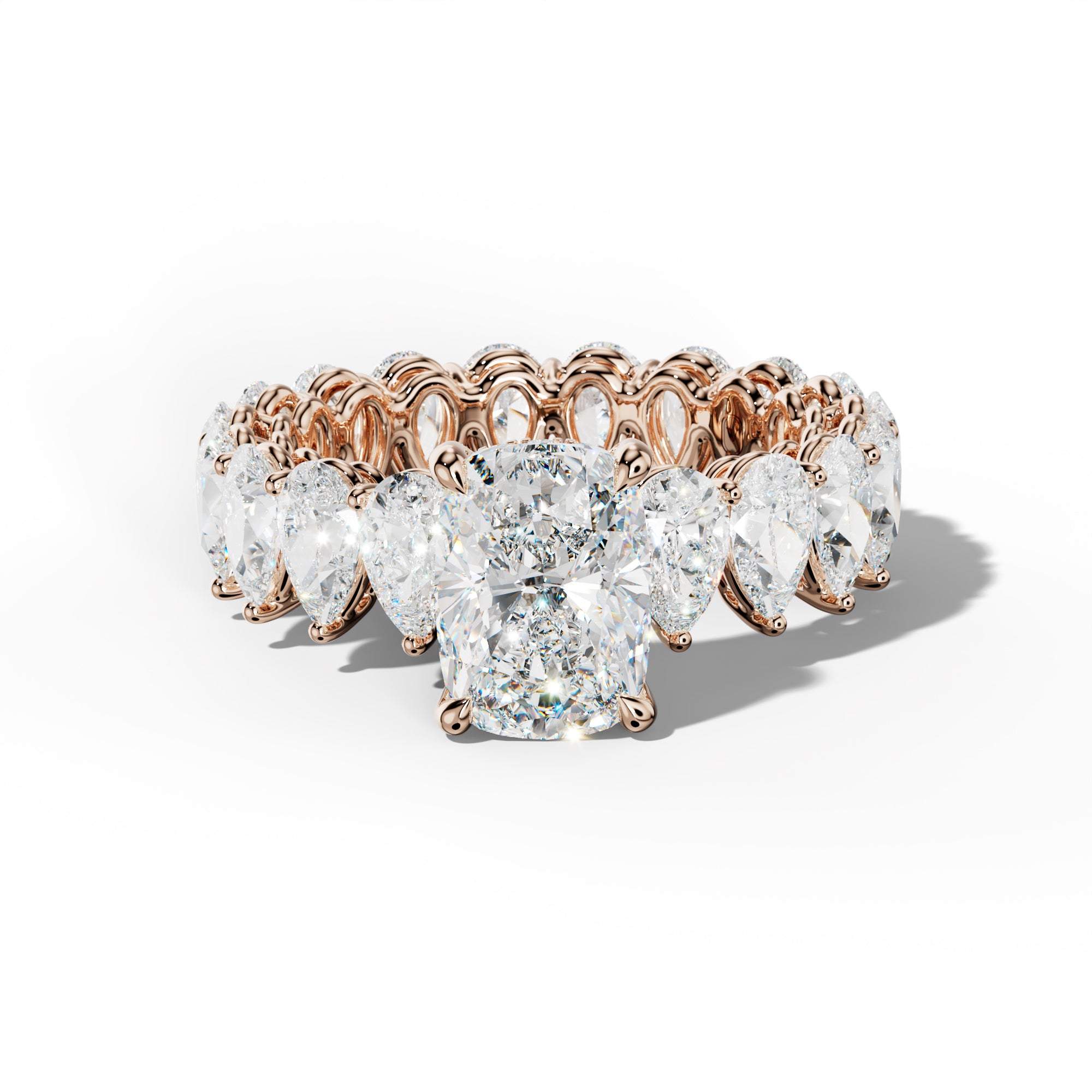 Maya Elongated Cushion Diamond Engagement Ring With Pear Shape Side Stones
