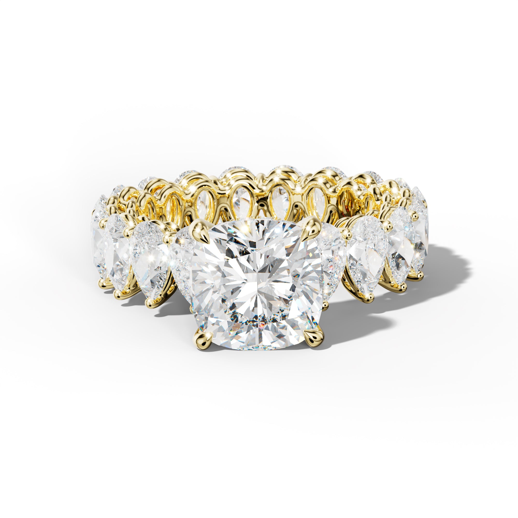 Maya Cushion Diamond Engagement Ring With Pear Shape Side Stones