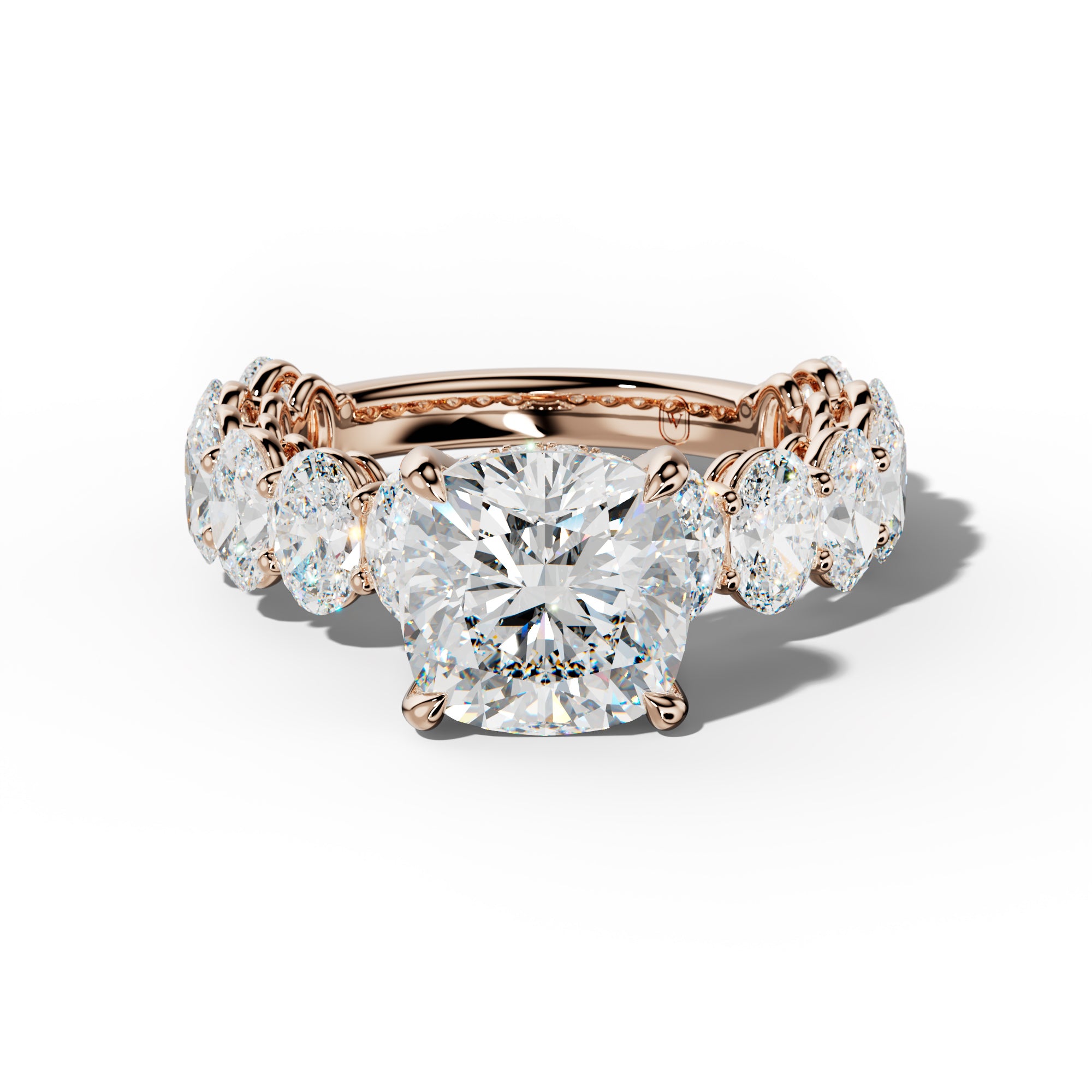 Saylor Cushion Diamond Engagement Ring With Oval Side Stones