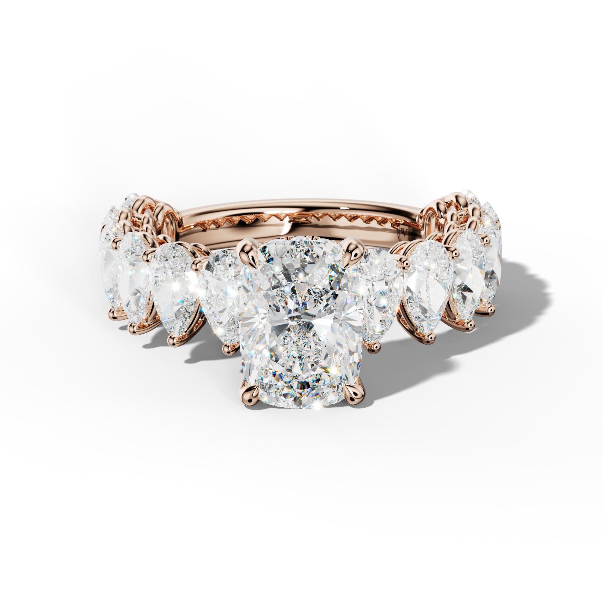 Remi Elongated Cushion Diamond Engagement Ring With Pear Shape Side Stones