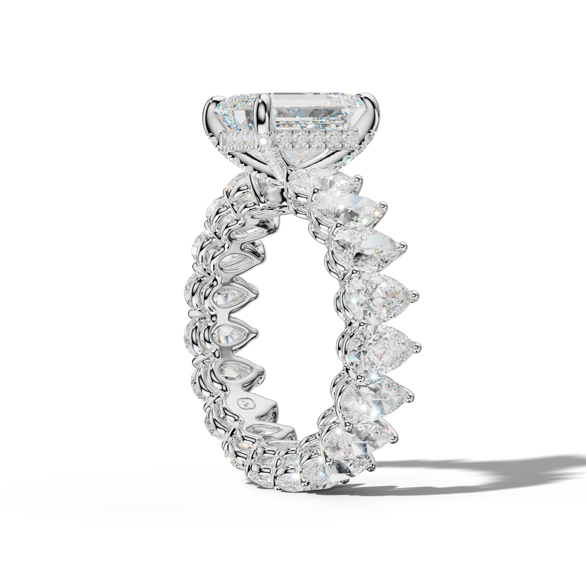 Maya Emerald Cut Diamond Engagement Ring With Pear Shape Side Stones