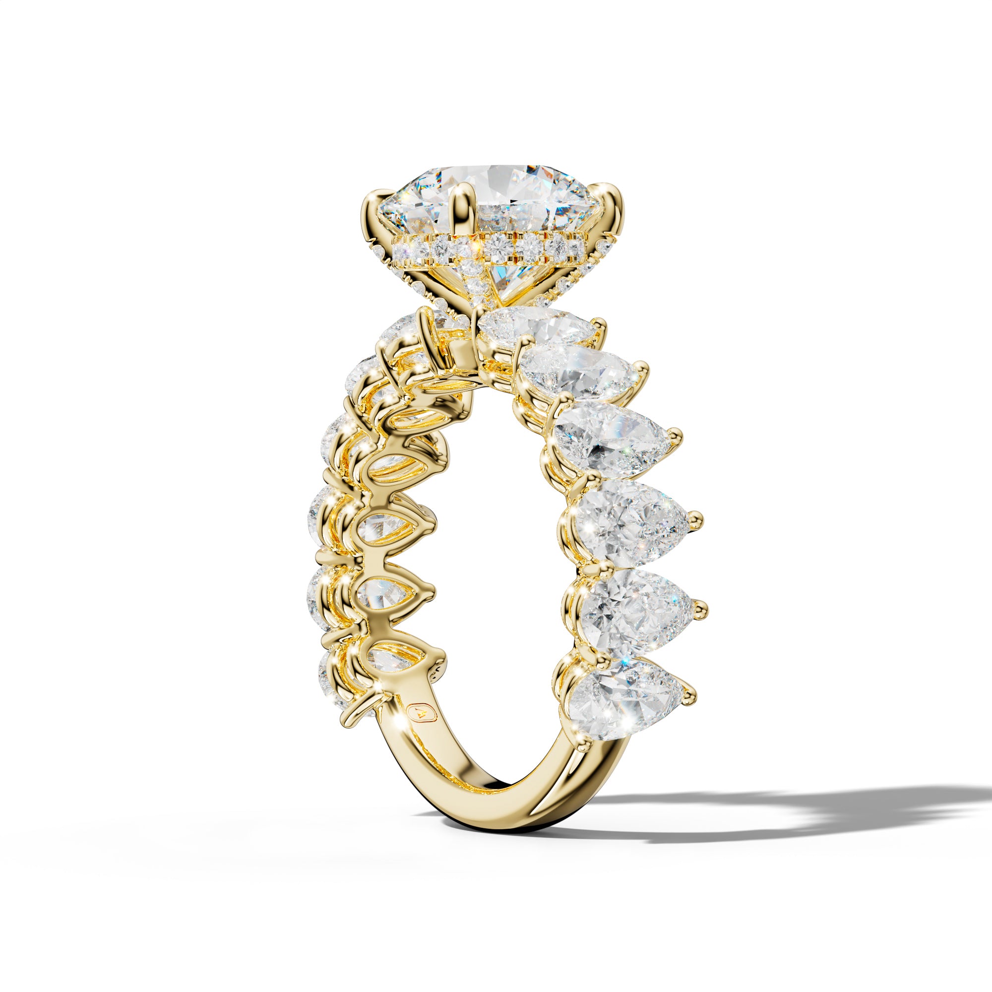 Remi Round Diamond Engagement Ring With Pear Shape Side Stones