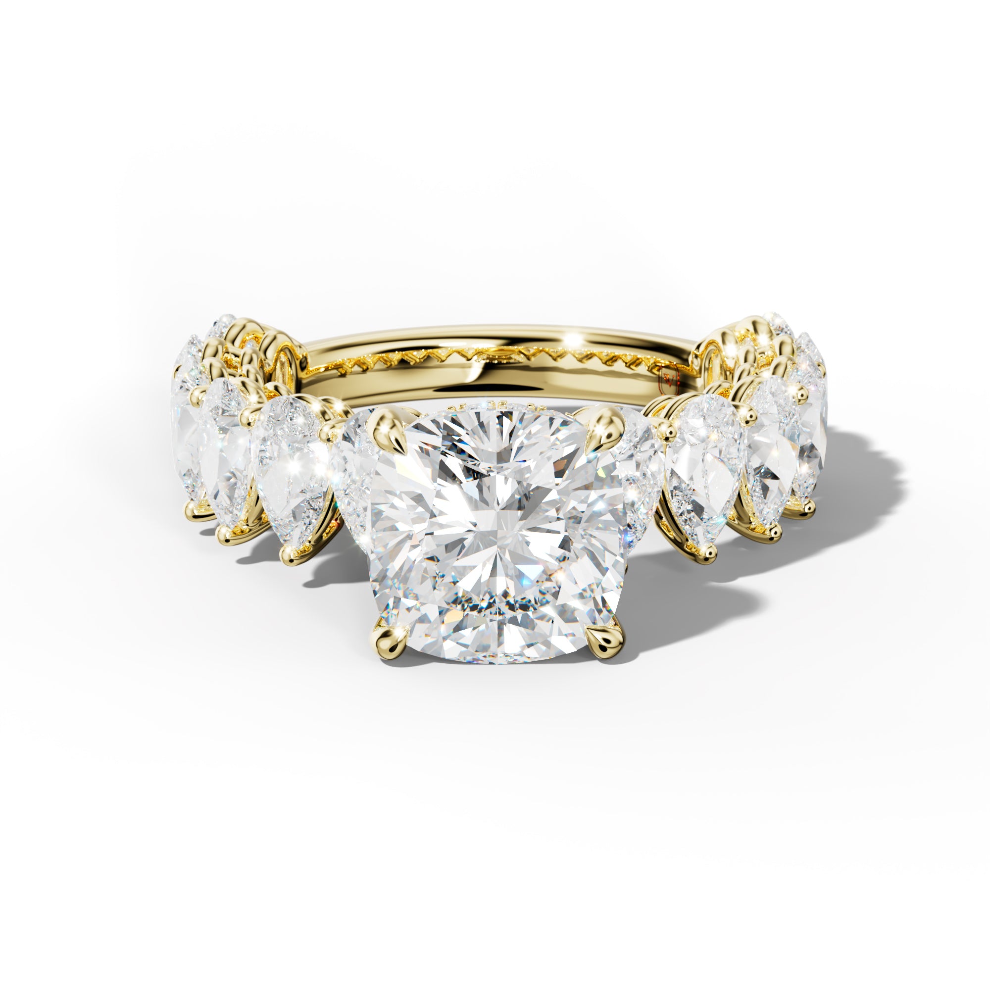 Remi Cushion Diamond Engagement Ring With Pear Shape Side Stones