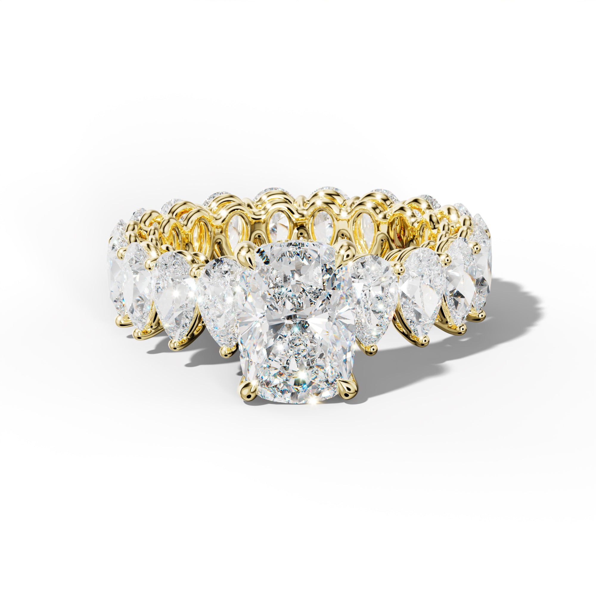 Maya Elongated Cushion Diamond Engagement Ring With Pear Shape Side Stones