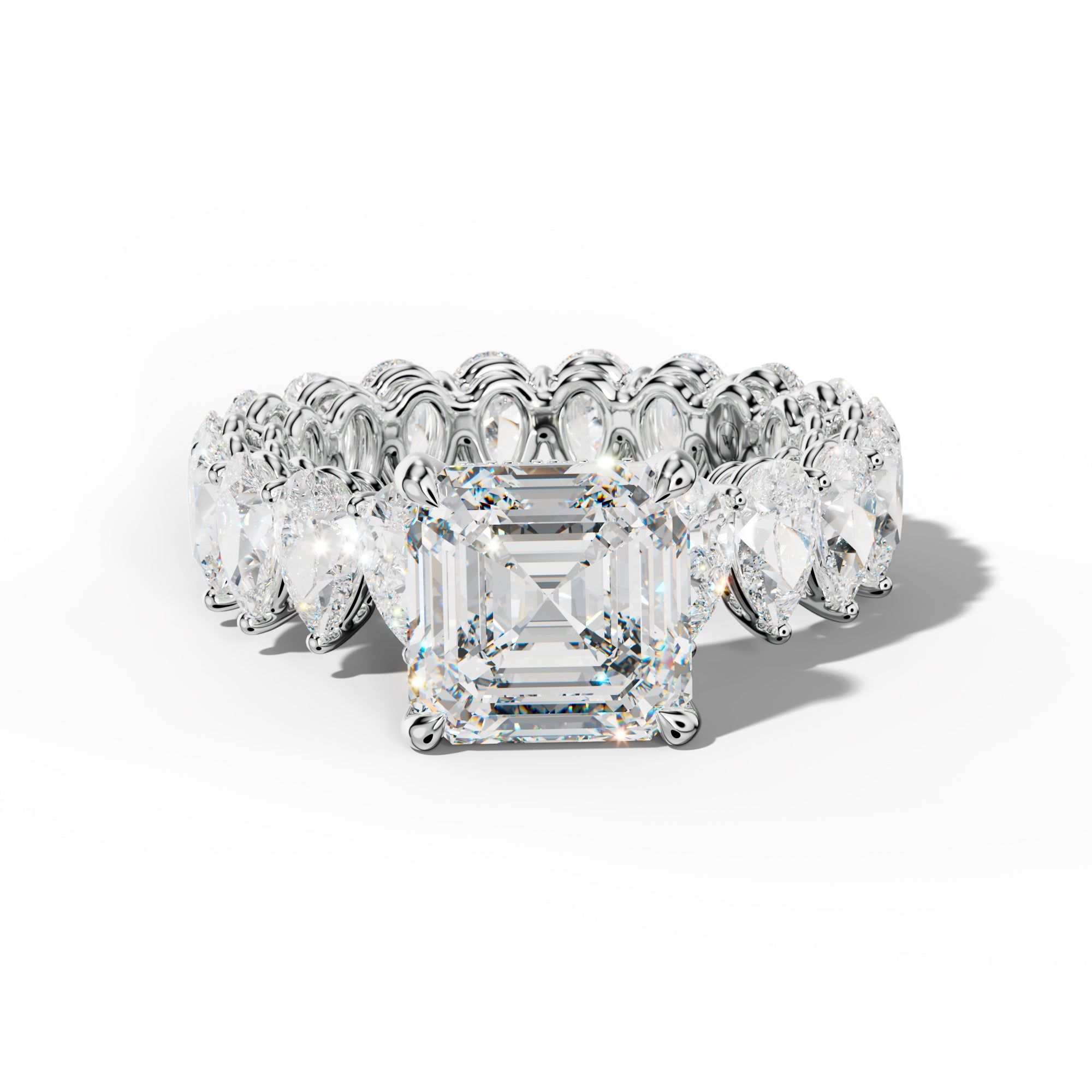 Maya Asscher Diamond Engagement Ring With Pear Shape Side Stones