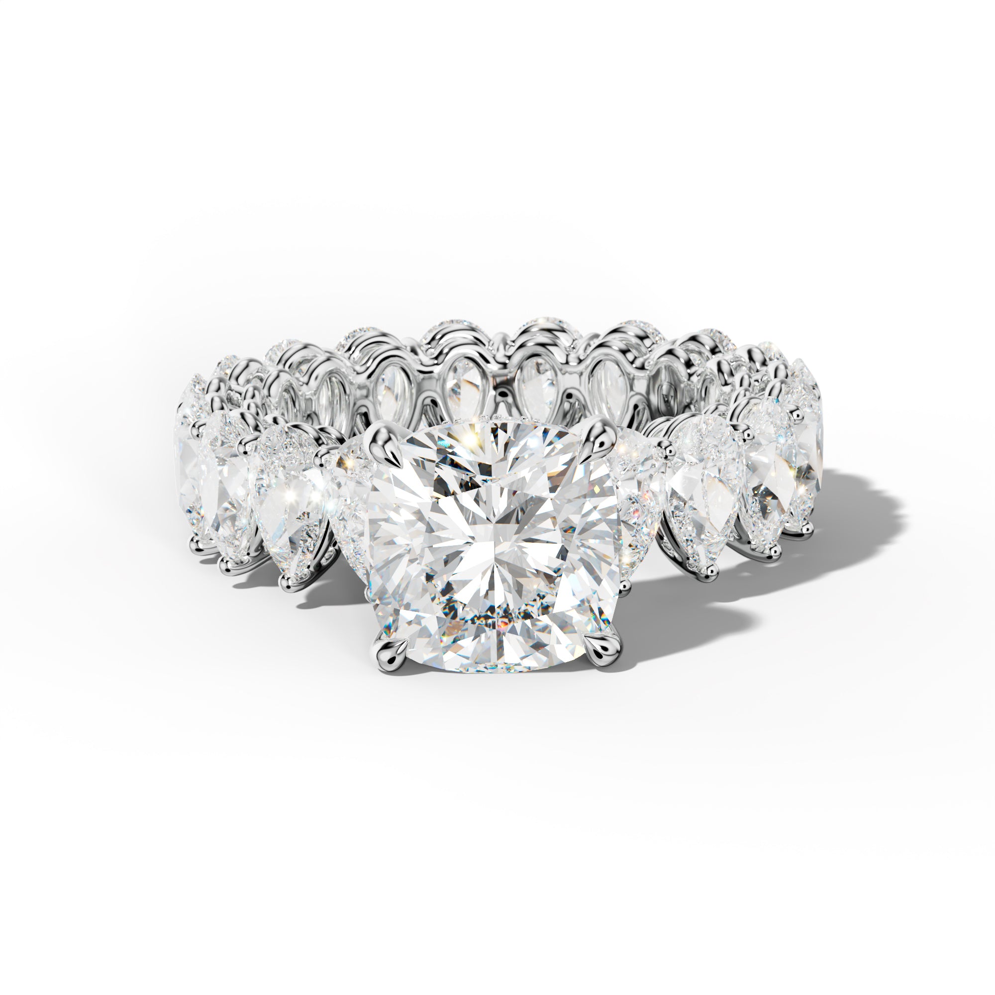Maya Cushion Diamond Engagement Ring With Pear Shape Side Stones