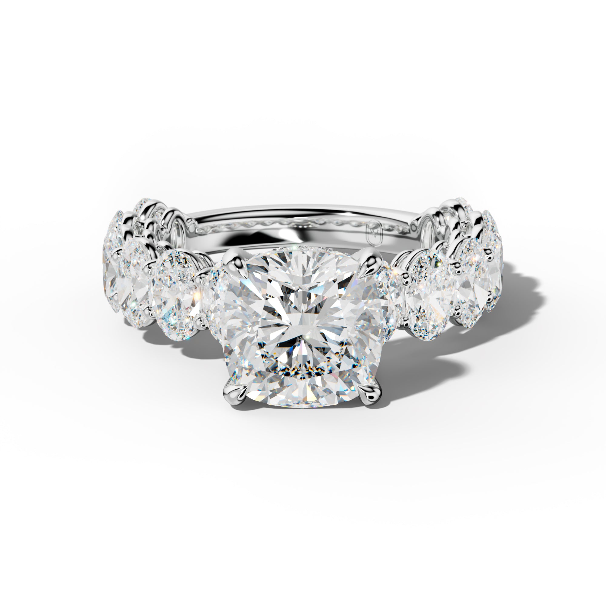 Saylor Cushion Diamond Engagement Ring With Oval Side Stones