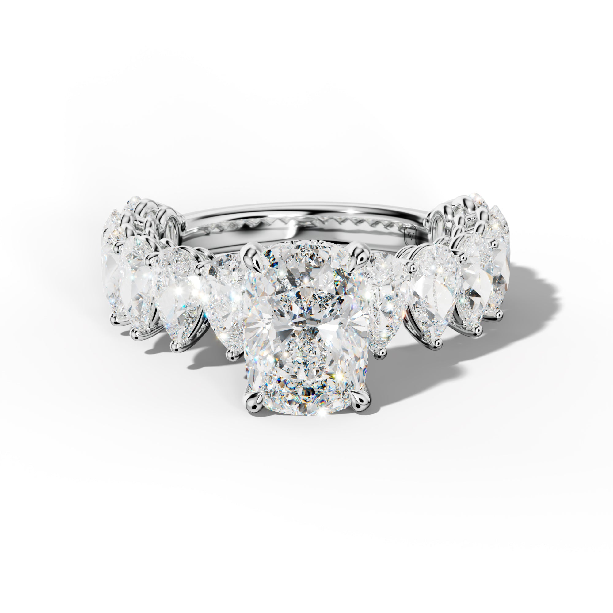 Remi Elongated Cushion Diamond Engagement Ring With Pear Shape Side Stones