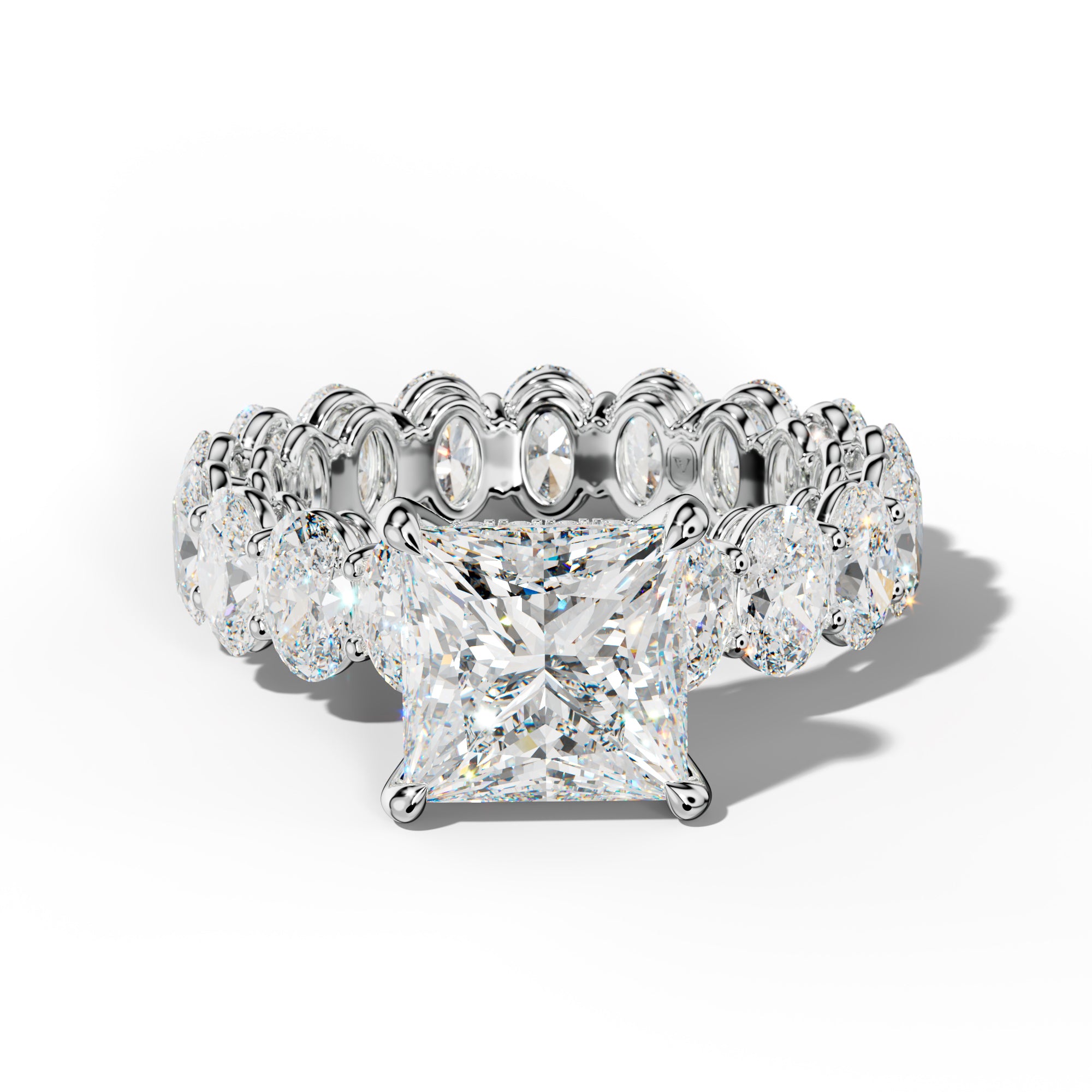 Amoura Princess Cut Engagement Ring With Oval Side Stones