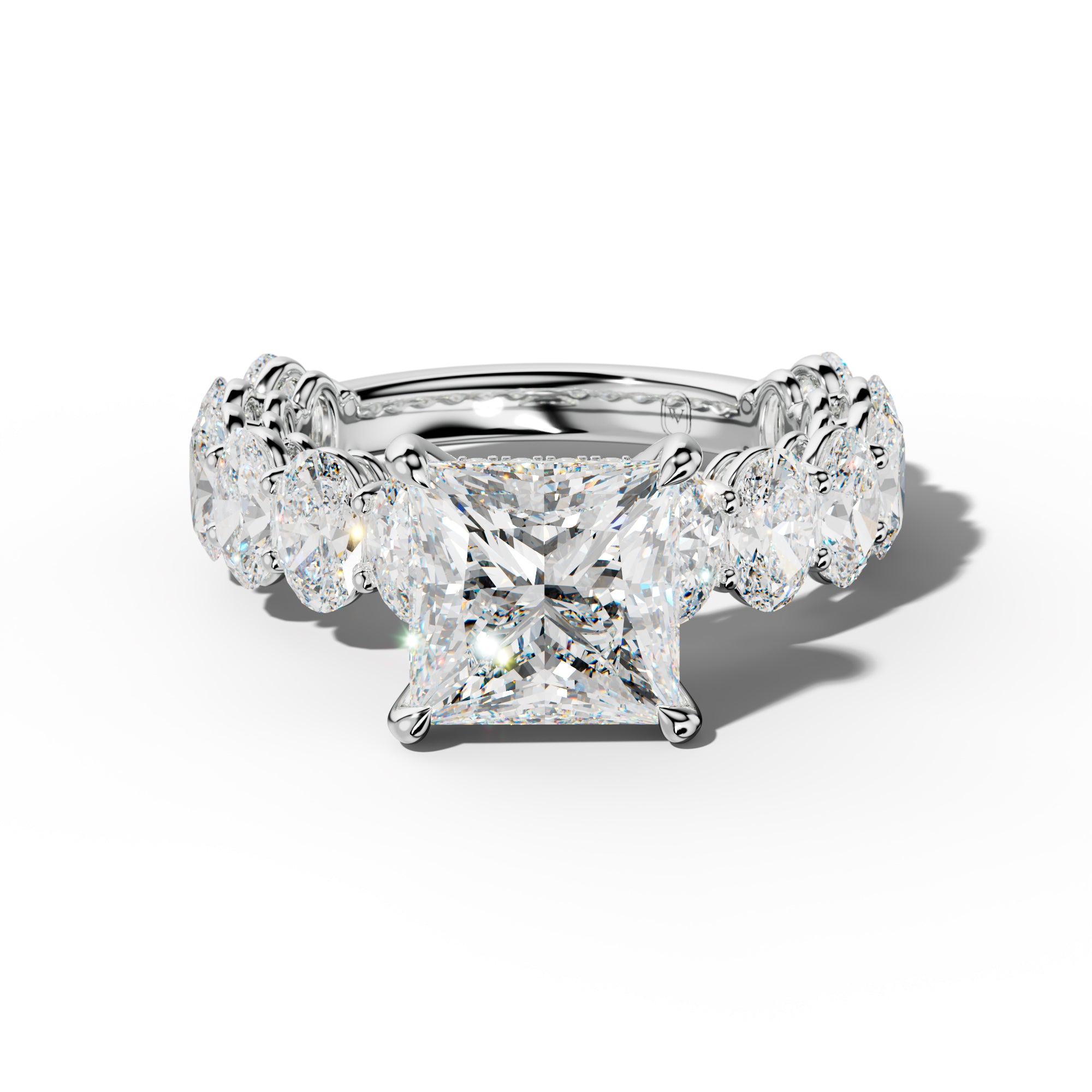 Saylor Princess Cut  Engagement Ring With Oval Side Stones