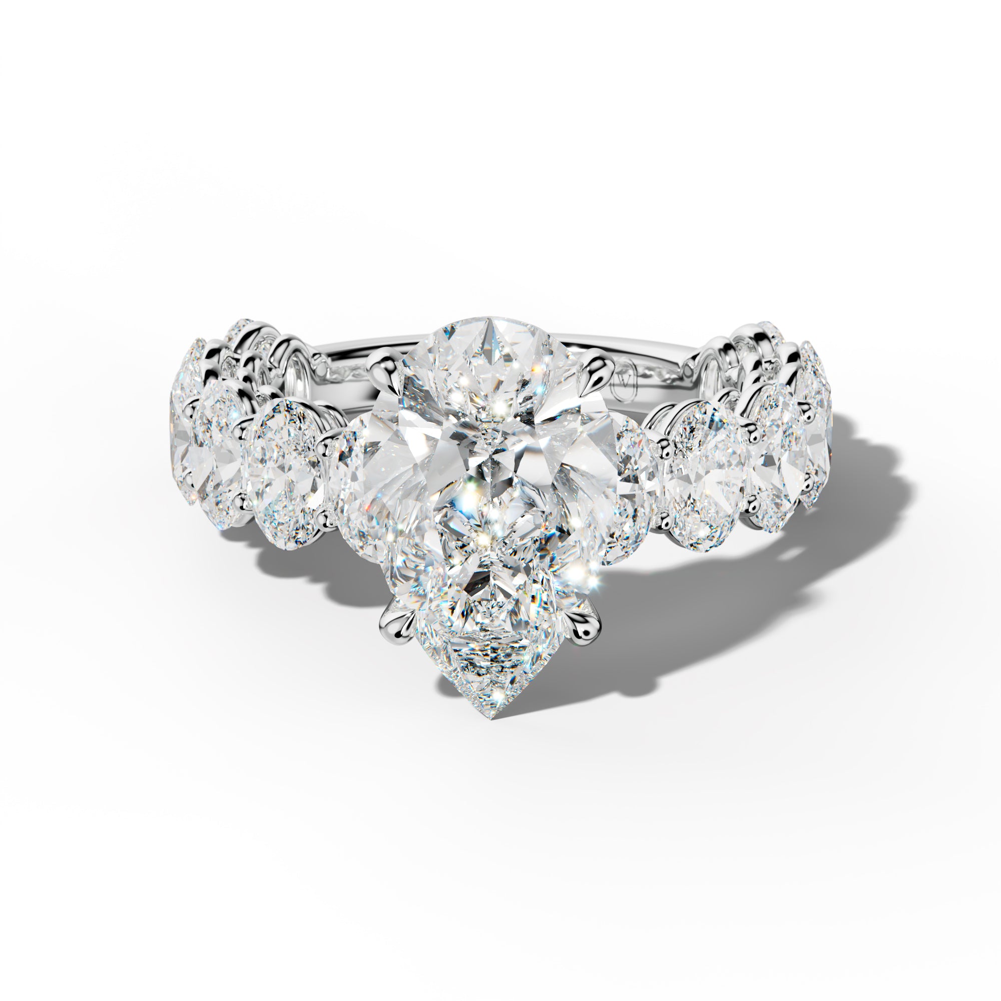 Saylor Pear Shape Engagement Ring With Oval Side Stones