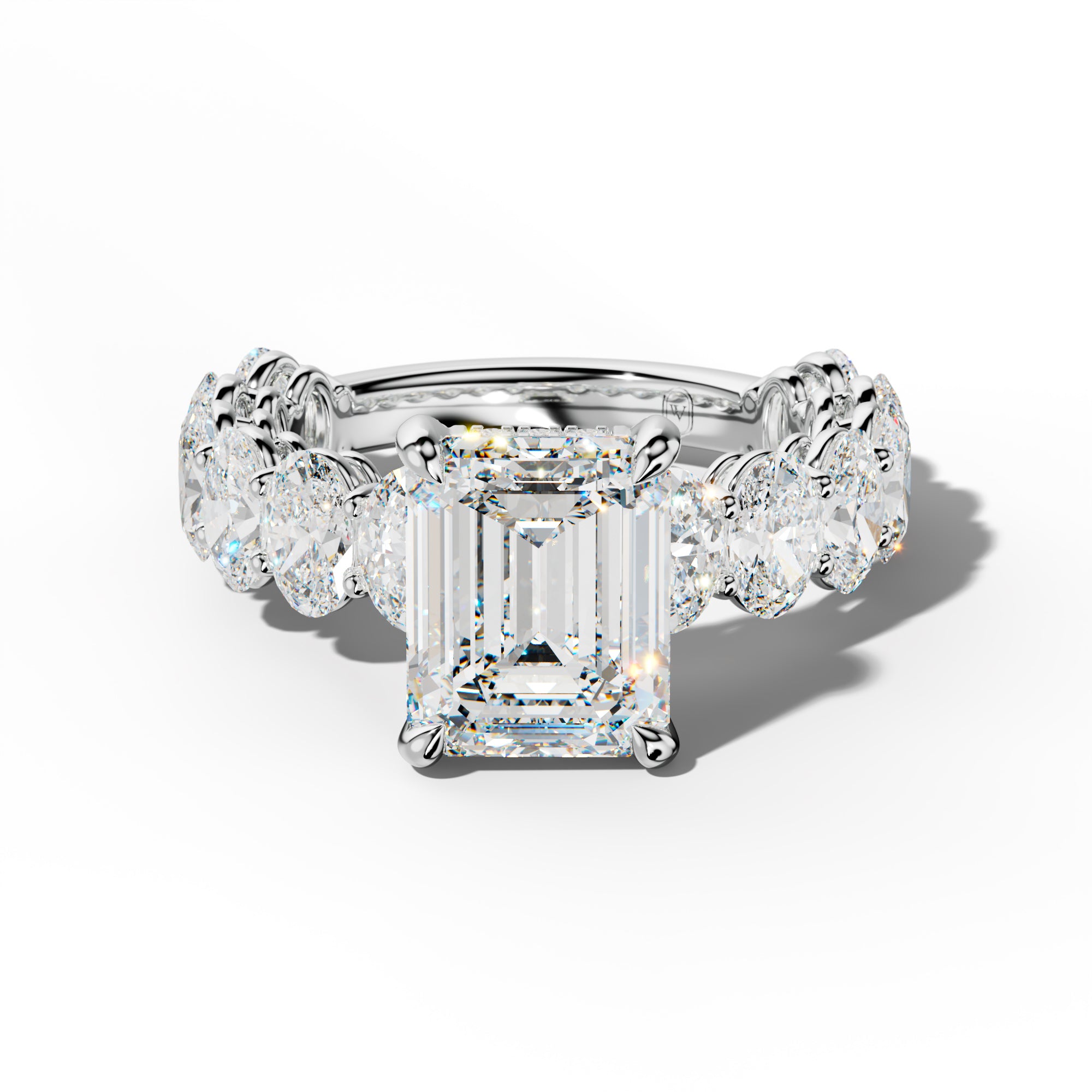 Saylor Emerald Cut Engagement Ring With Oval Side Stones