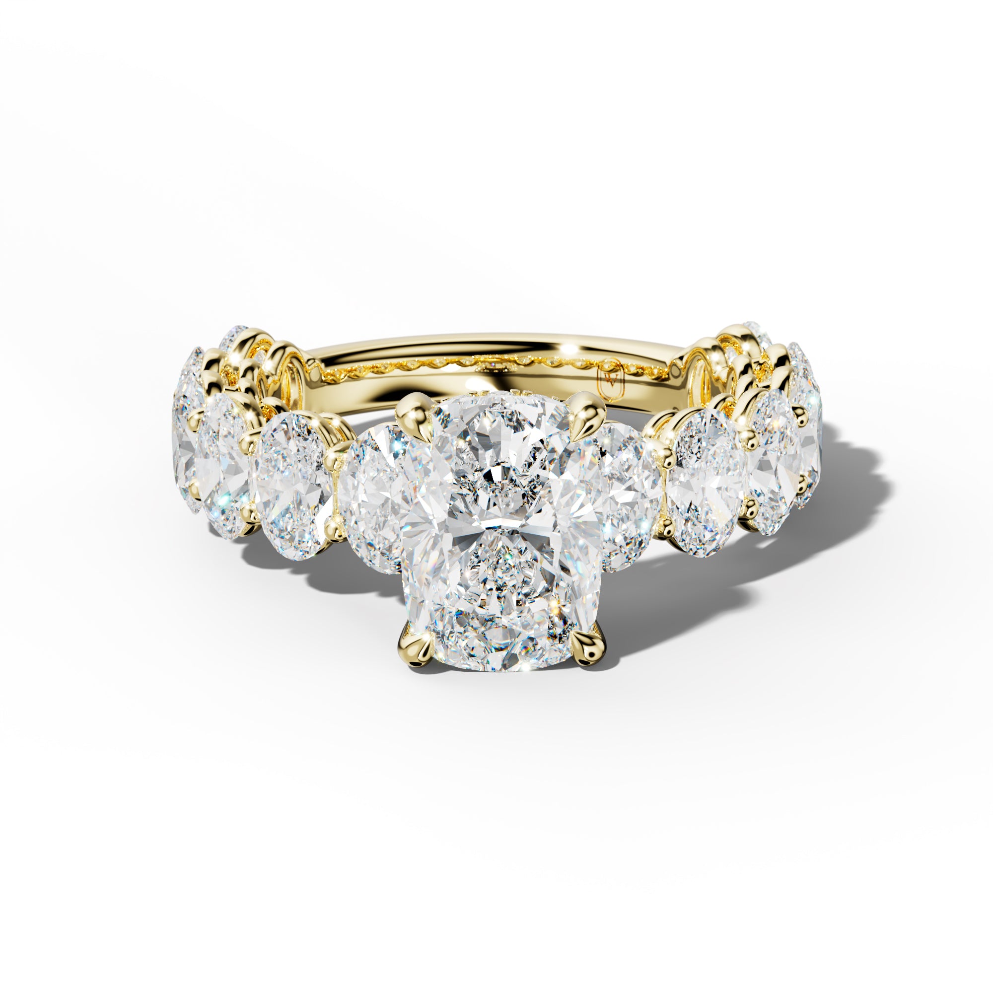 Saylor Elongated Cushion Diamond Engagement Ring With Oval Side Stones