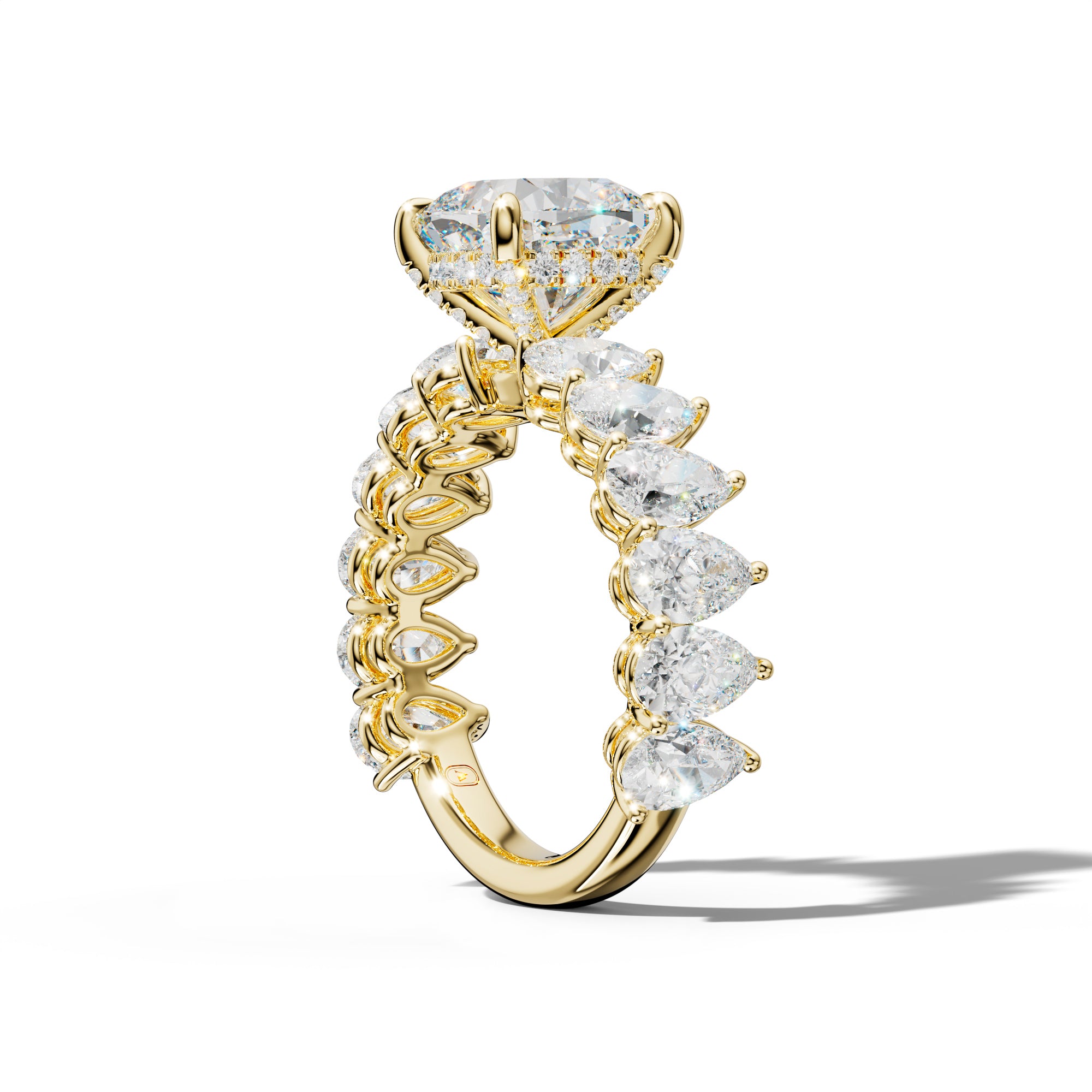 Remi Cushion Diamond Engagement Ring With Pear Shape Side Stones