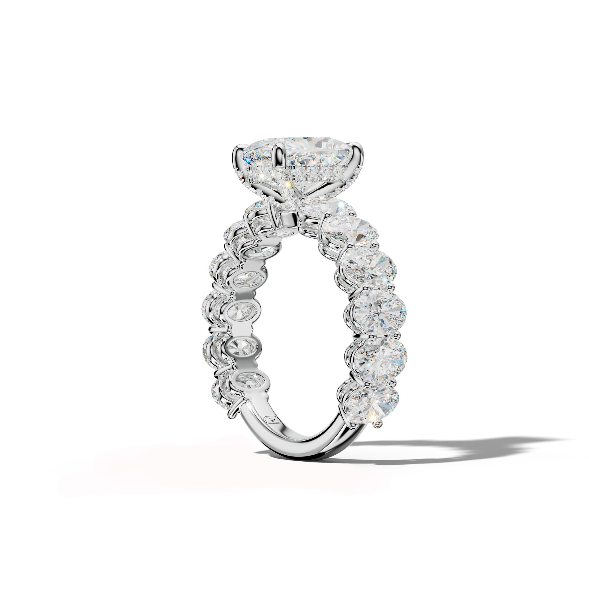 Saylor Elongated Cushion Diamond Engagement Ring With Oval Side Stones