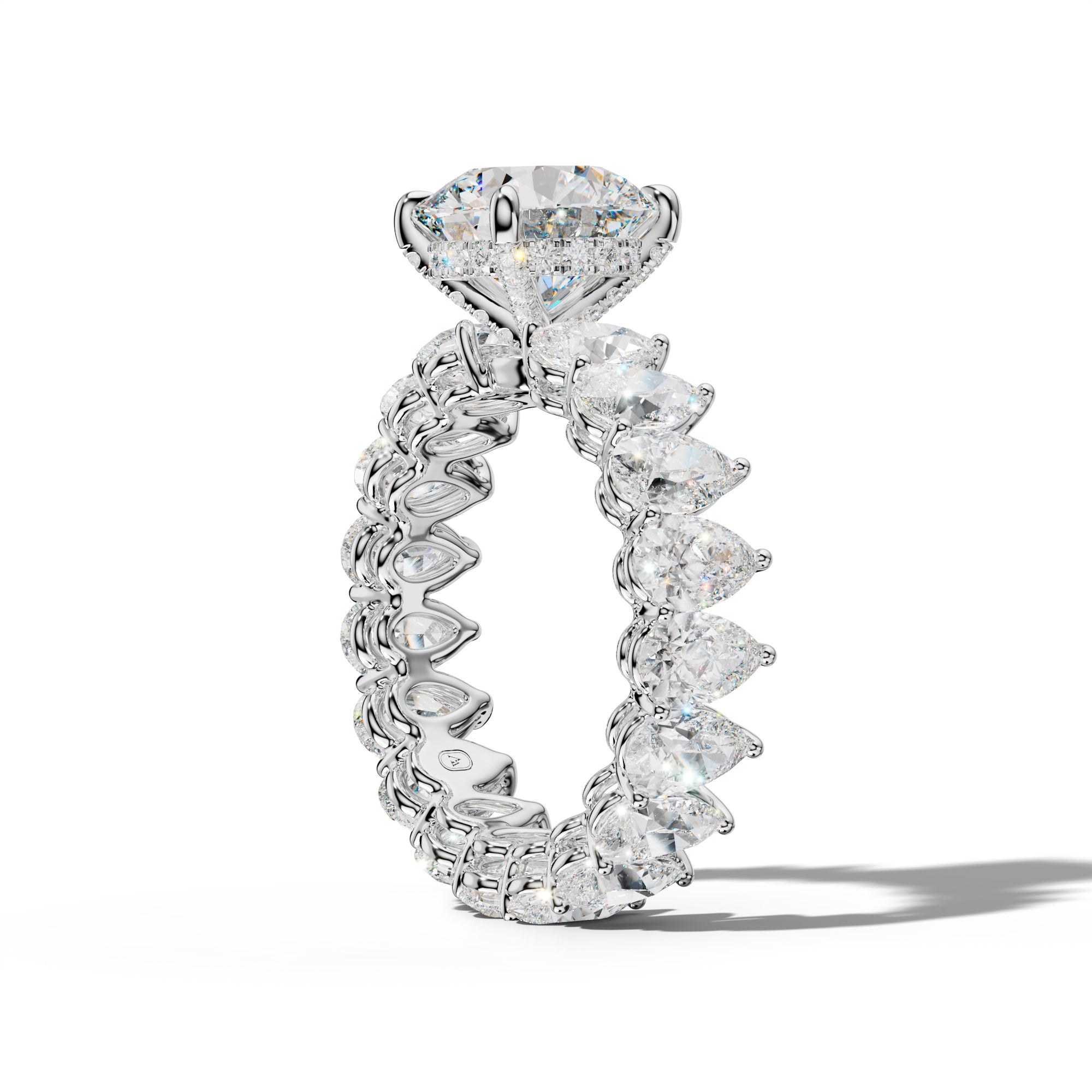 Maya Round Diamond Engagement Ring With Pear Shape Side Stones
