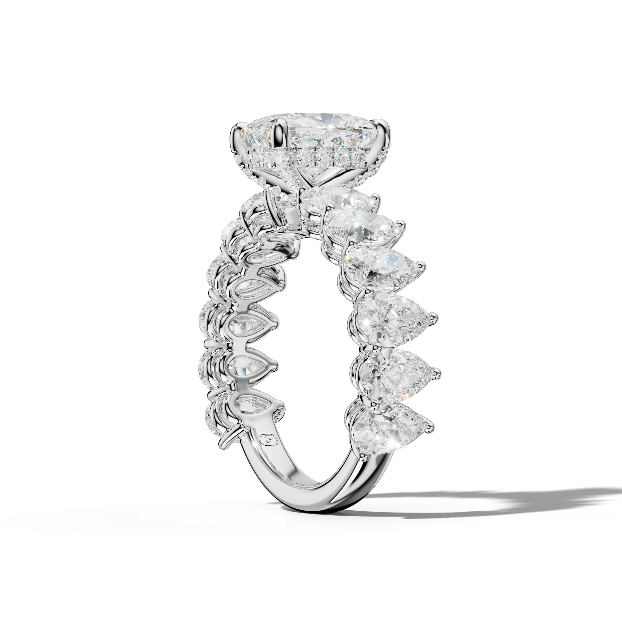 Remi Elongated Cushion Diamond Engagement Ring With Pear Shape Side Stones