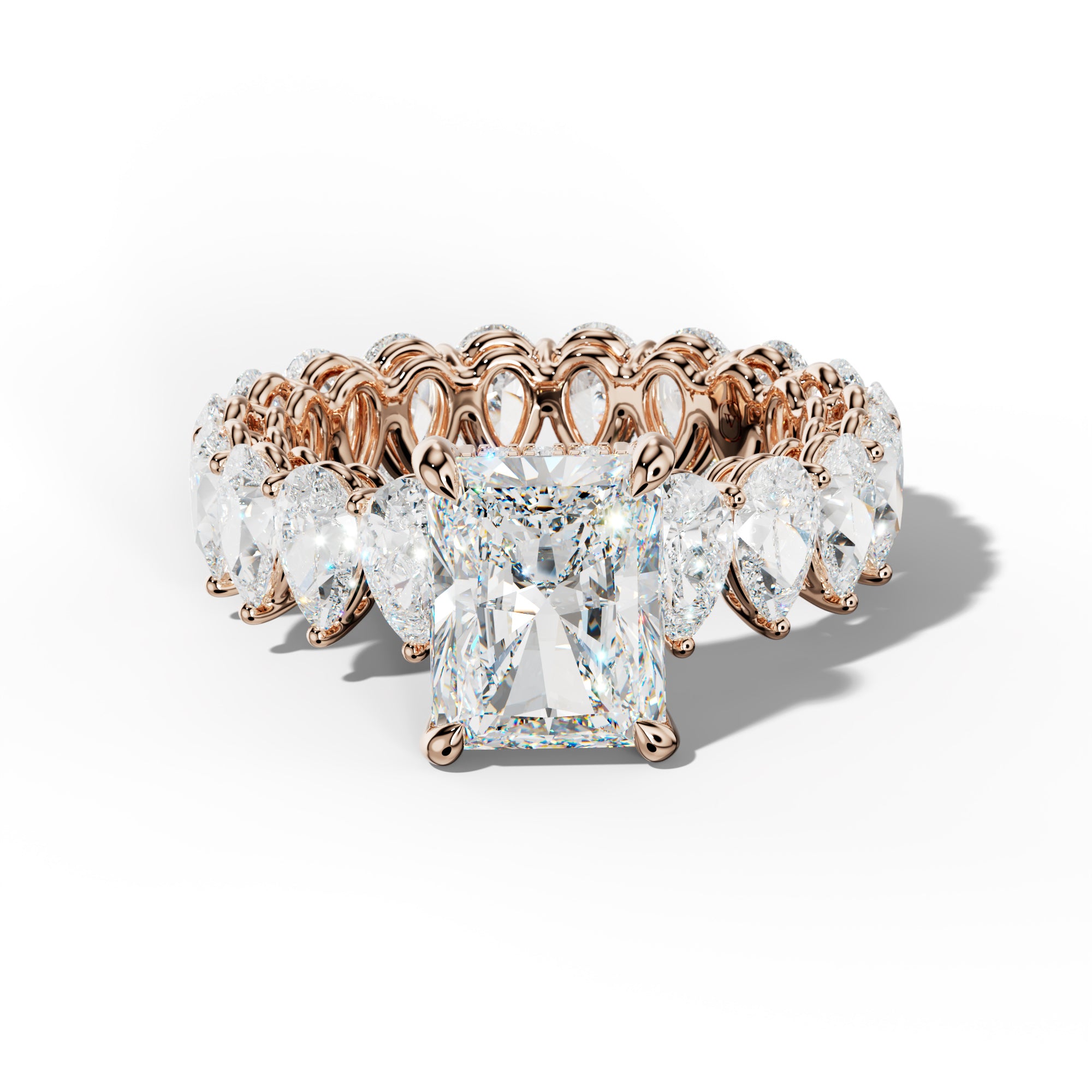 Maya Radiant Diamond Engagement Ring With Pear Shape Side Stones