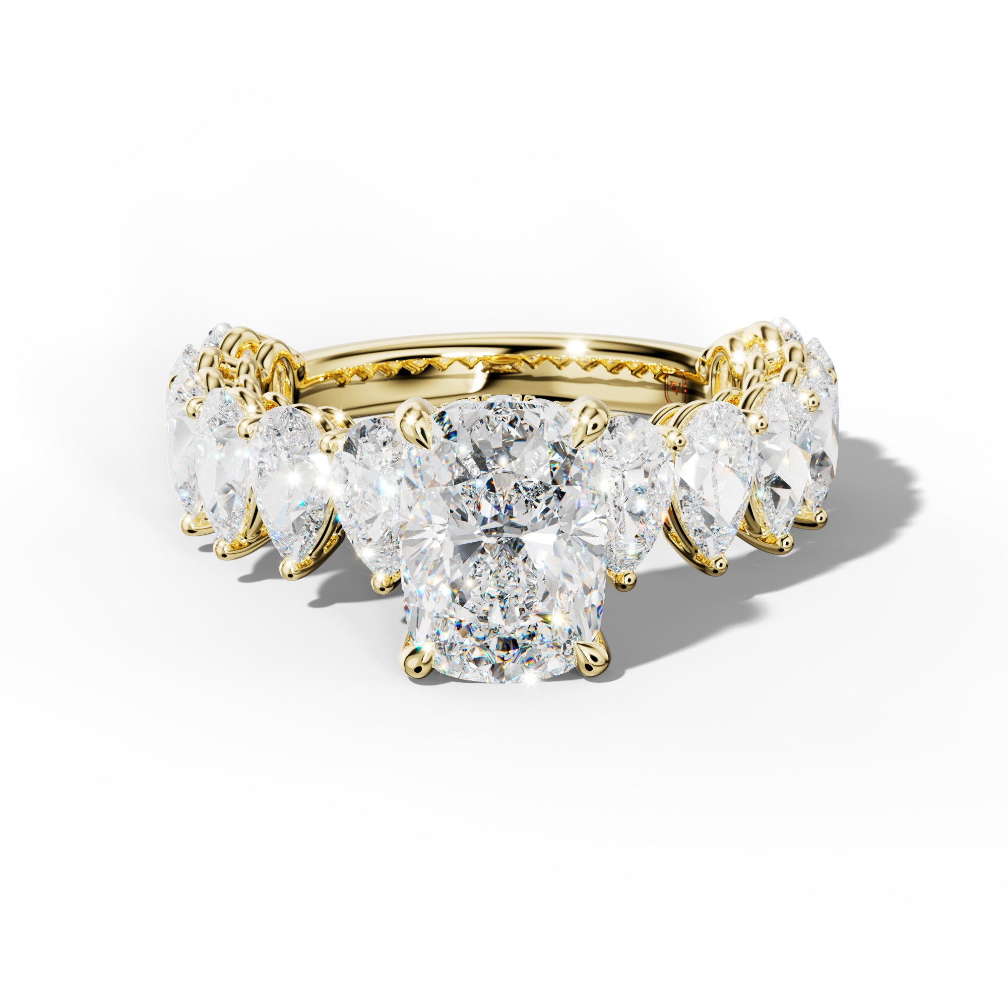 Remi Elongated Cushion Diamond Engagement Ring With Pear Shape Side Stones