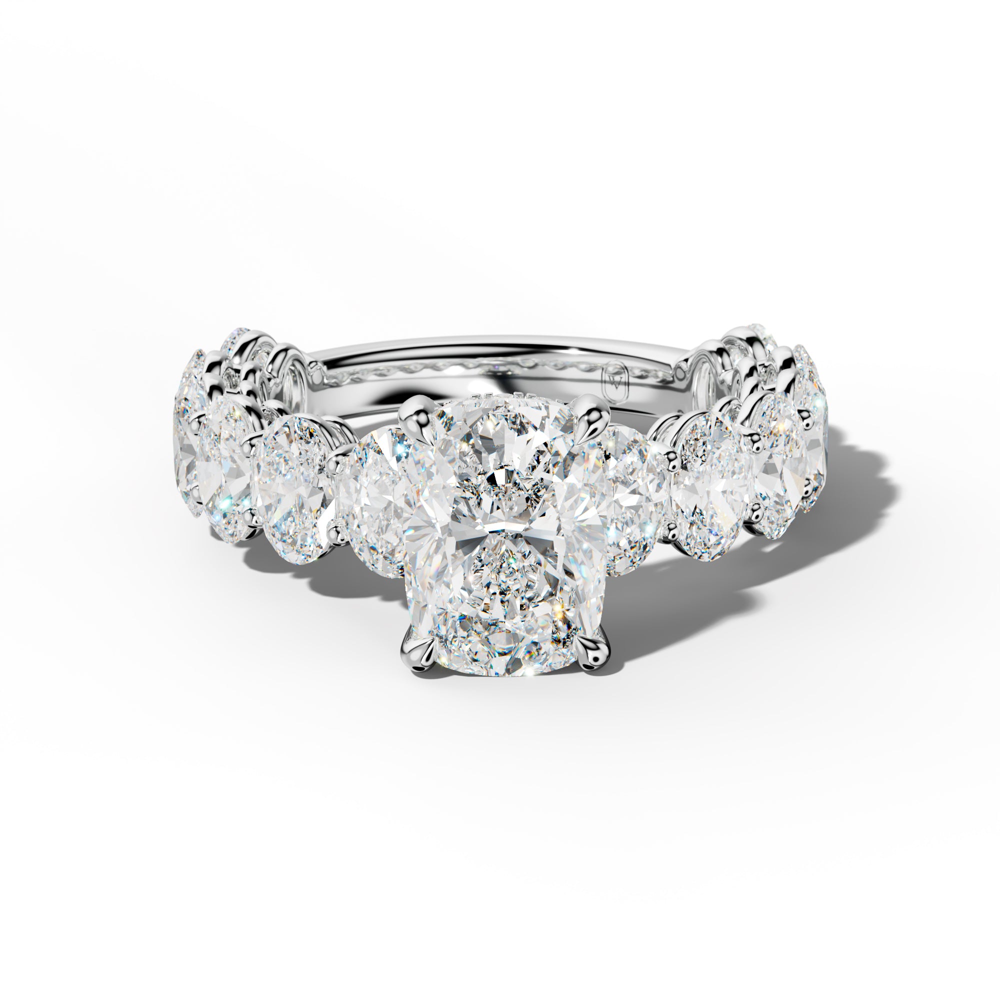 Saylor Elongated Cushion Diamond Engagement Ring With Oval Side Stones