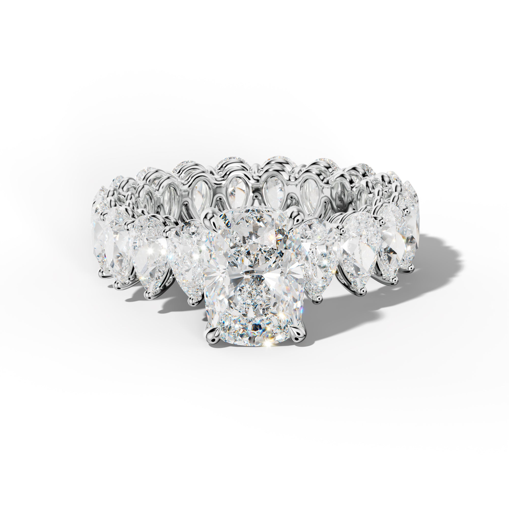 Maya Elongated Cushion Diamond Engagement Ring With Pear Shape Side Stones
