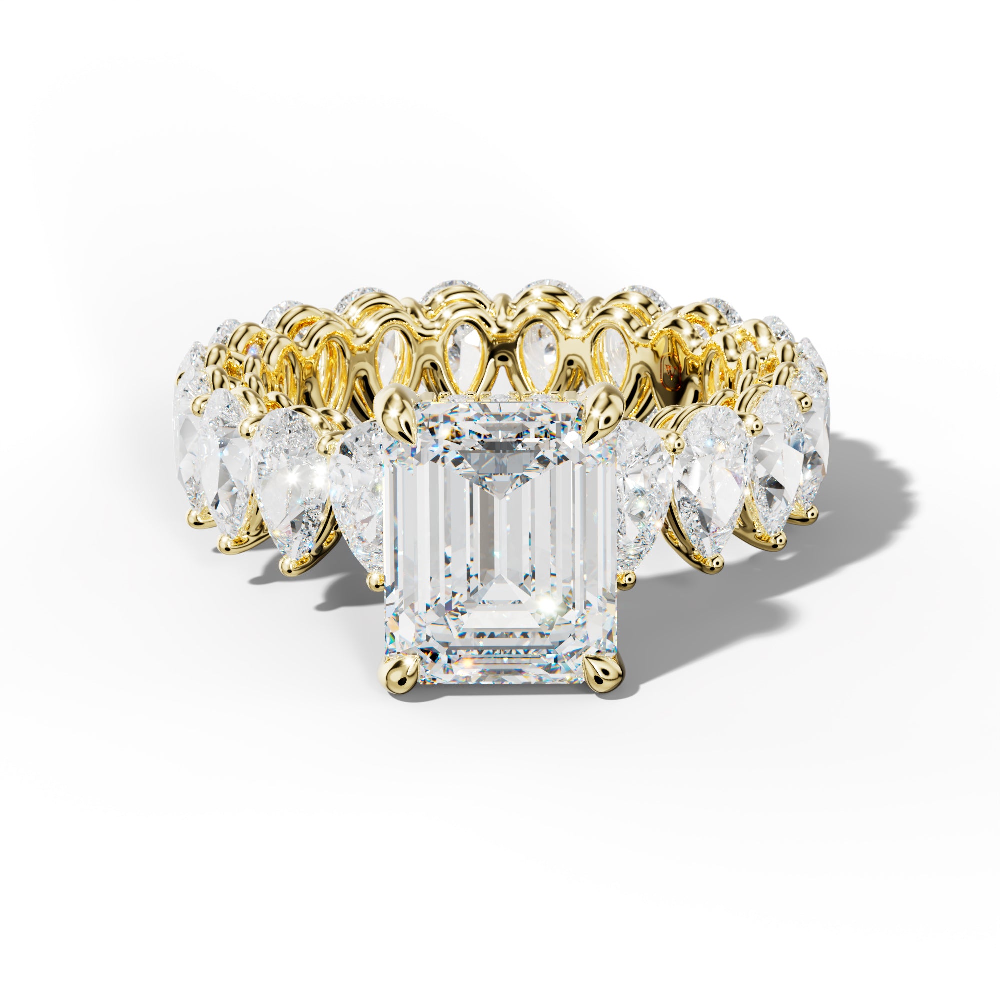 Maya Emerald Cut Diamond Engagement Ring With Pear Shape Side Stones