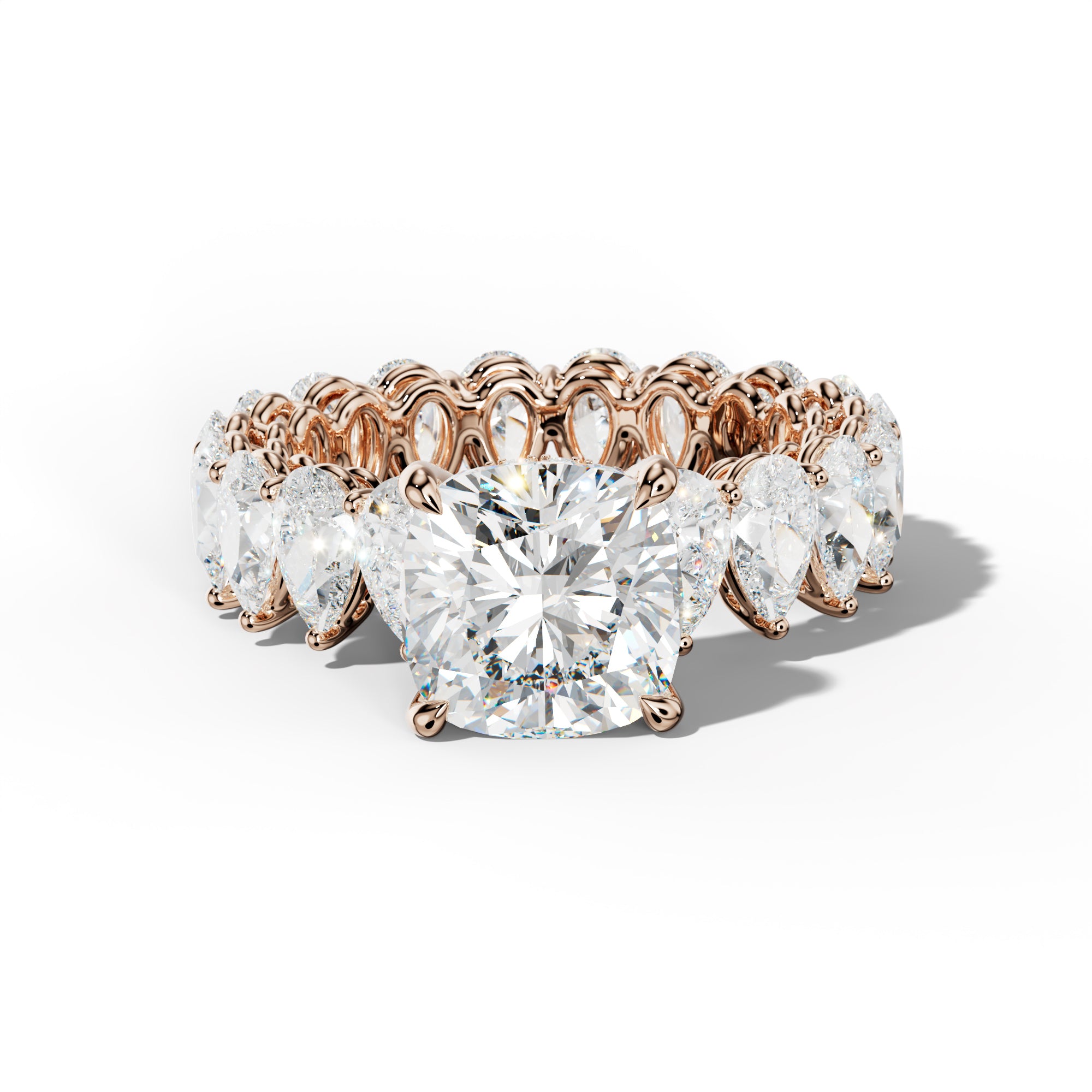 Maya Cushion Diamond Engagement Ring With Pear Shape Side Stones