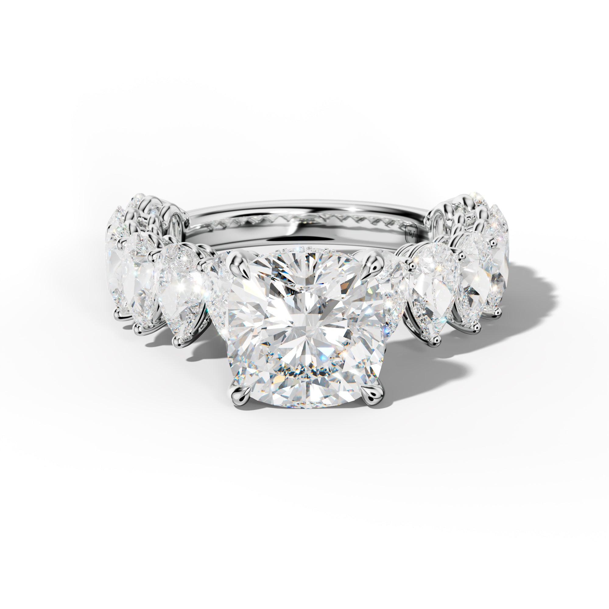 Remi Cushion Diamond Engagement Ring With Pear Shape Side Stones