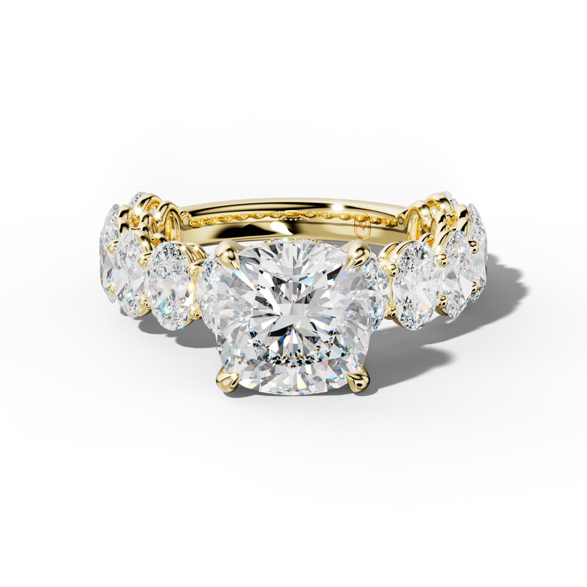 Saylor Cushion Diamond Engagement Ring With Oval Side Stones