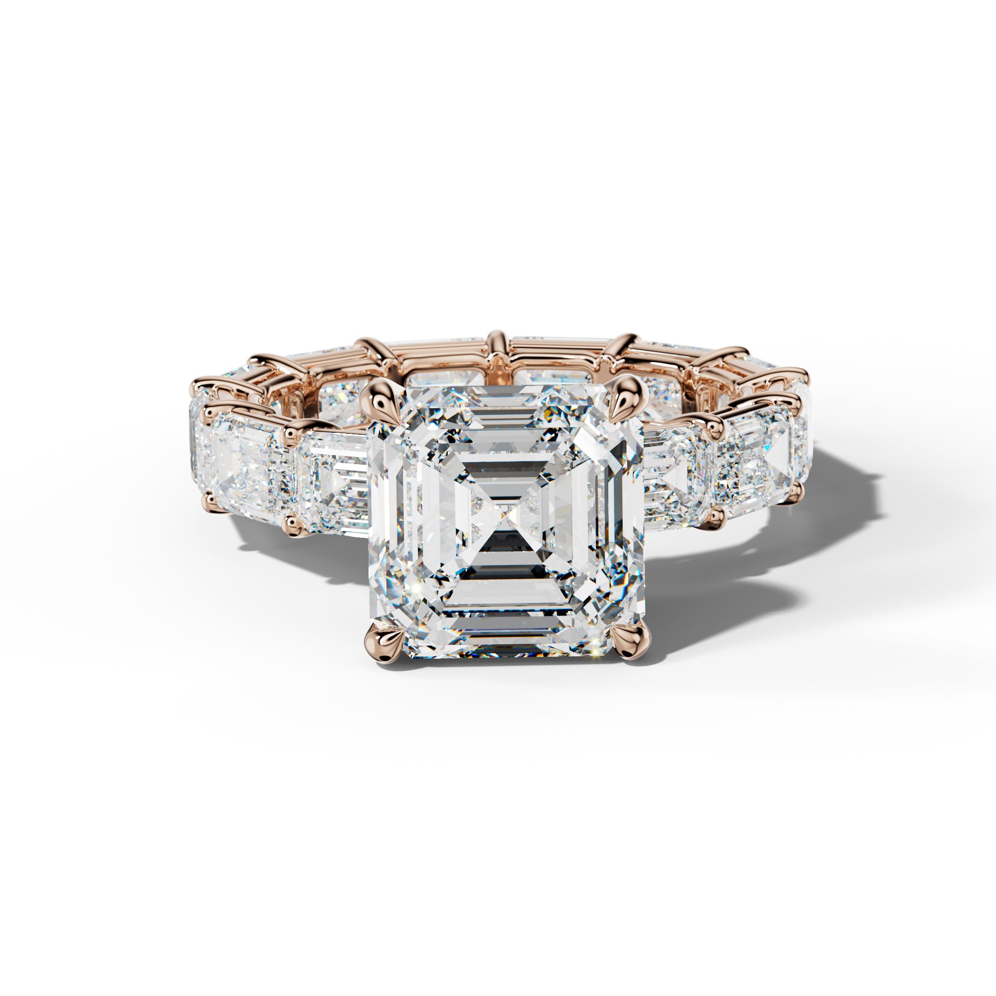 Miracle Asscher Diamond Engagement Ring With East West Emerald Cut Side Stones