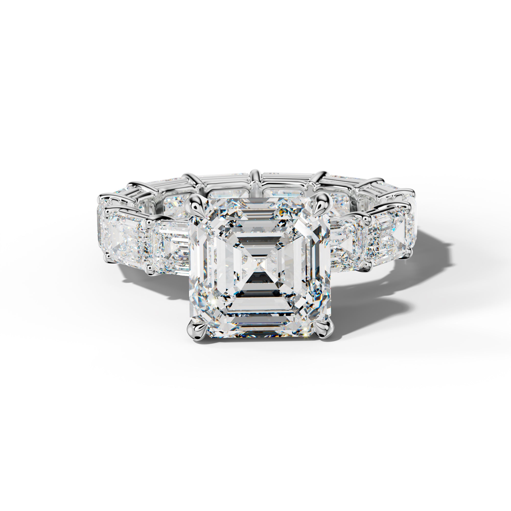 Miracle Asscher Diamond Engagement Ring With East West Emerald Cut Side Stones