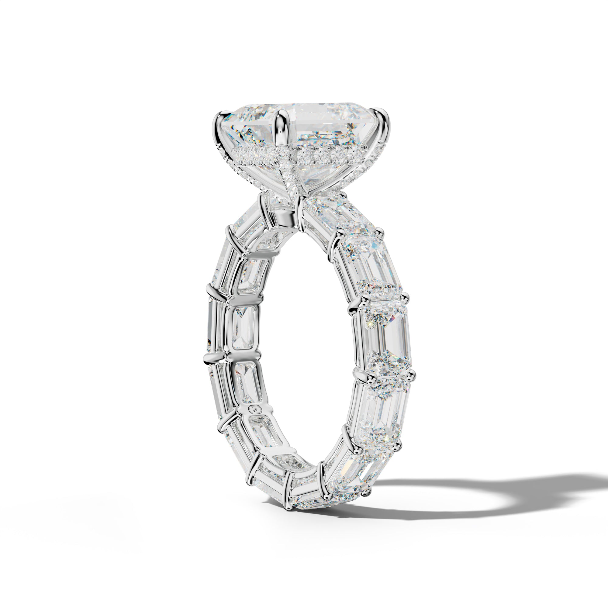 Miracle Asscher Diamond Engagement Ring With East West Emerald Cut Side Stones