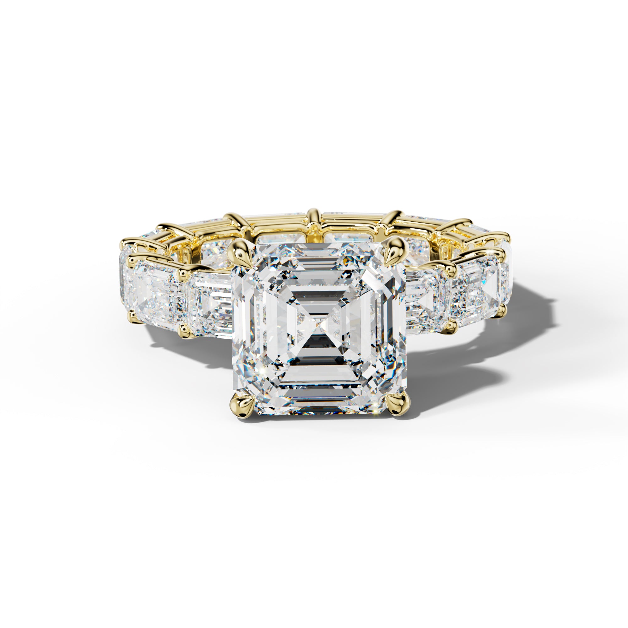 Miracle Asscher Diamond Engagement Ring With East West Emerald Cut Side Stones