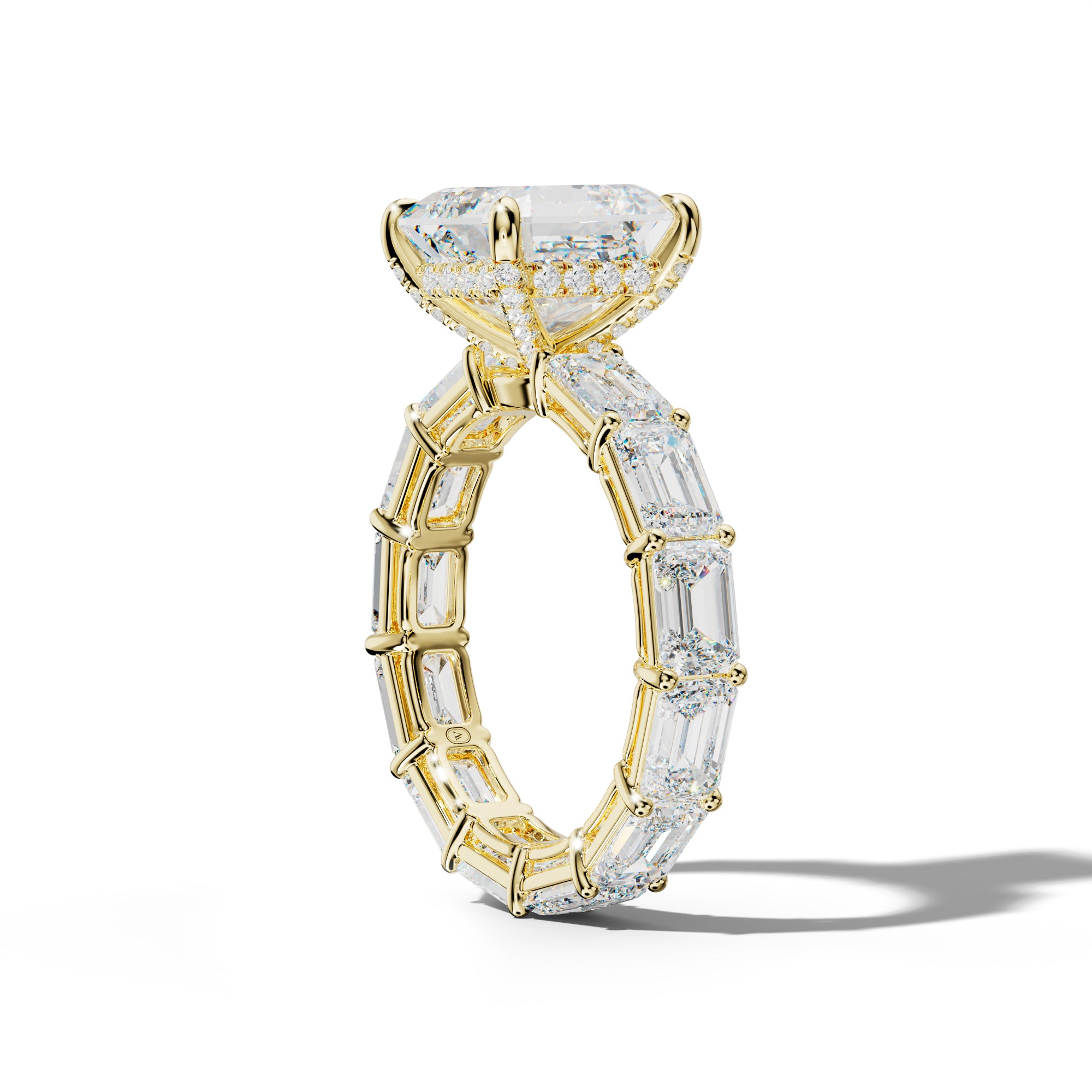 Miracle Asscher Diamond Engagement Ring With East West Emerald Cut Side Stones