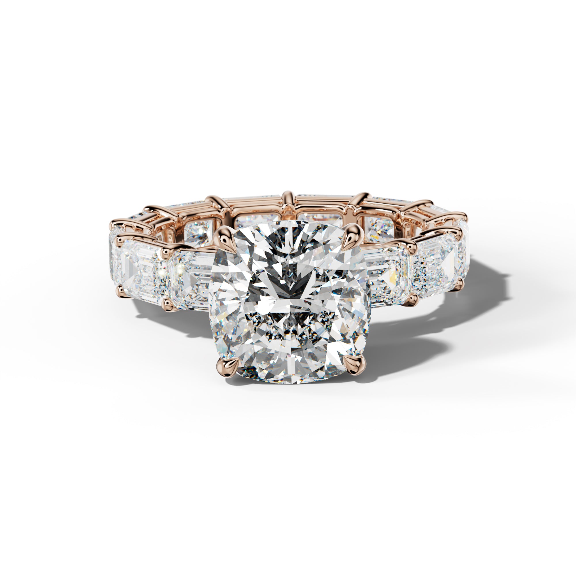 Miracle Cushion Diamond Engagement Ring With East West Emerald Cut Side Stones