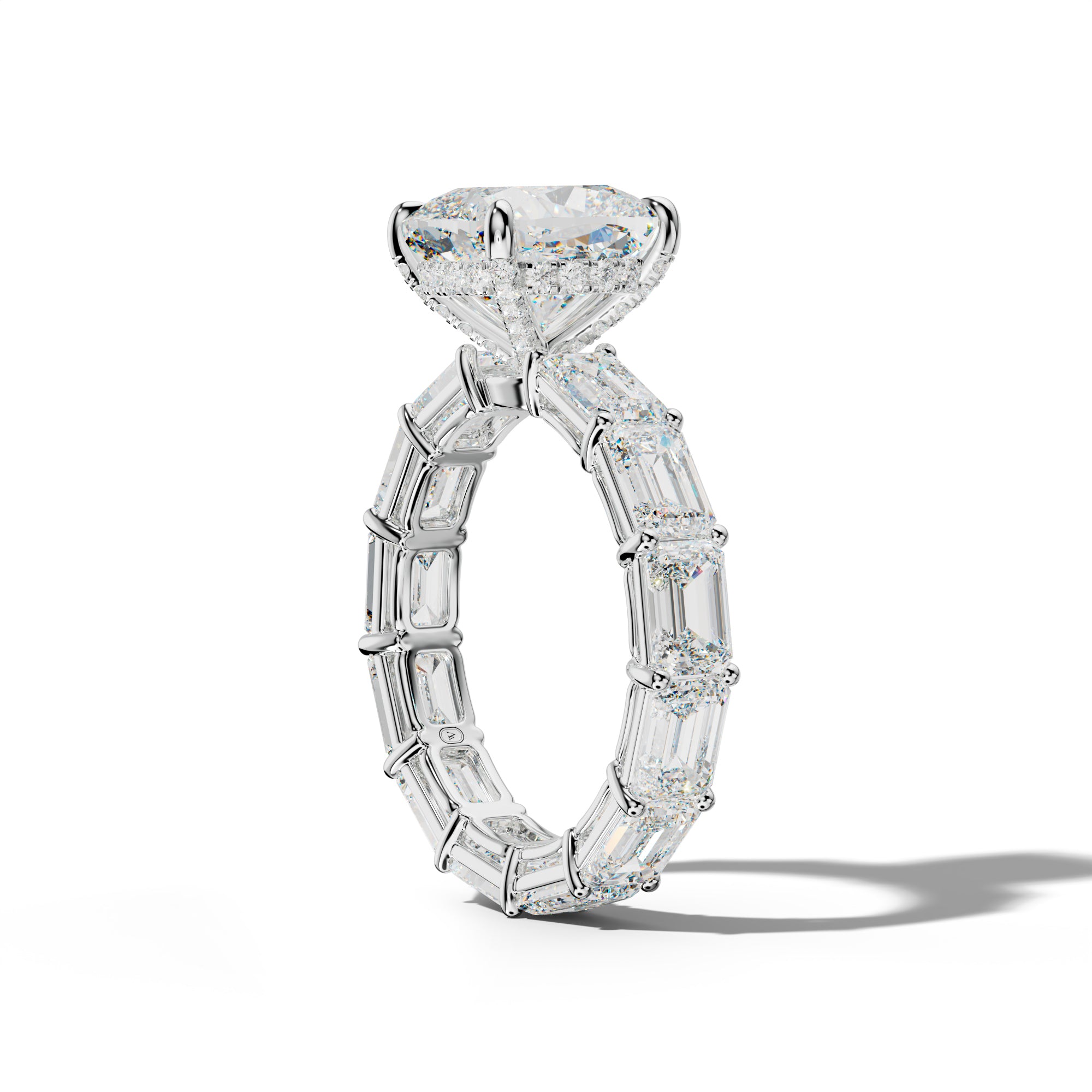 Miracle Cushion Diamond Engagement Ring With East West Emerald Cut Side Stones