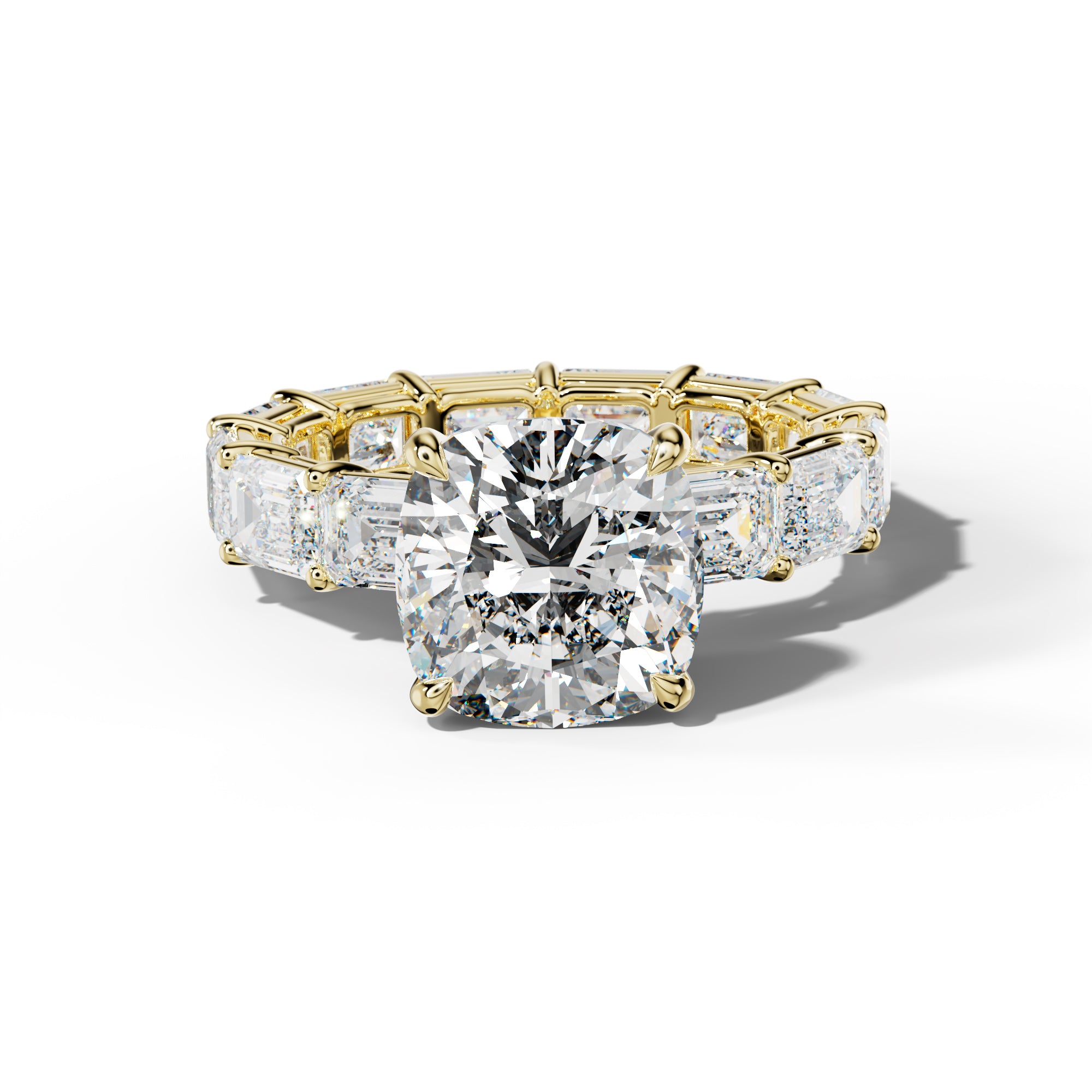 Miracle Cushion Diamond Engagement Ring With East West Emerald Cut Side Stones