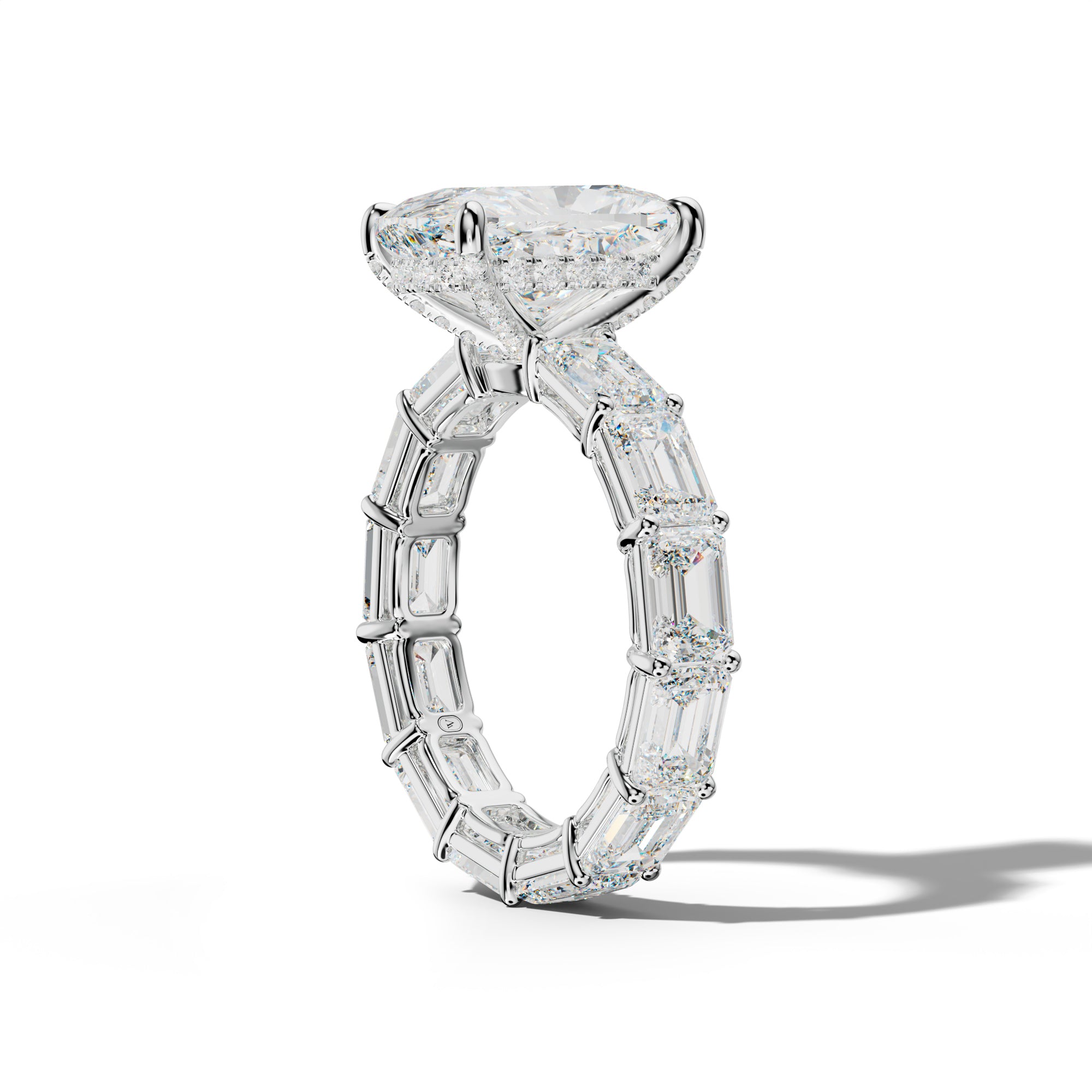 Miracle Elongated Cushion Diamond Engagement Ring With East West Emerald Cut Side Stones
