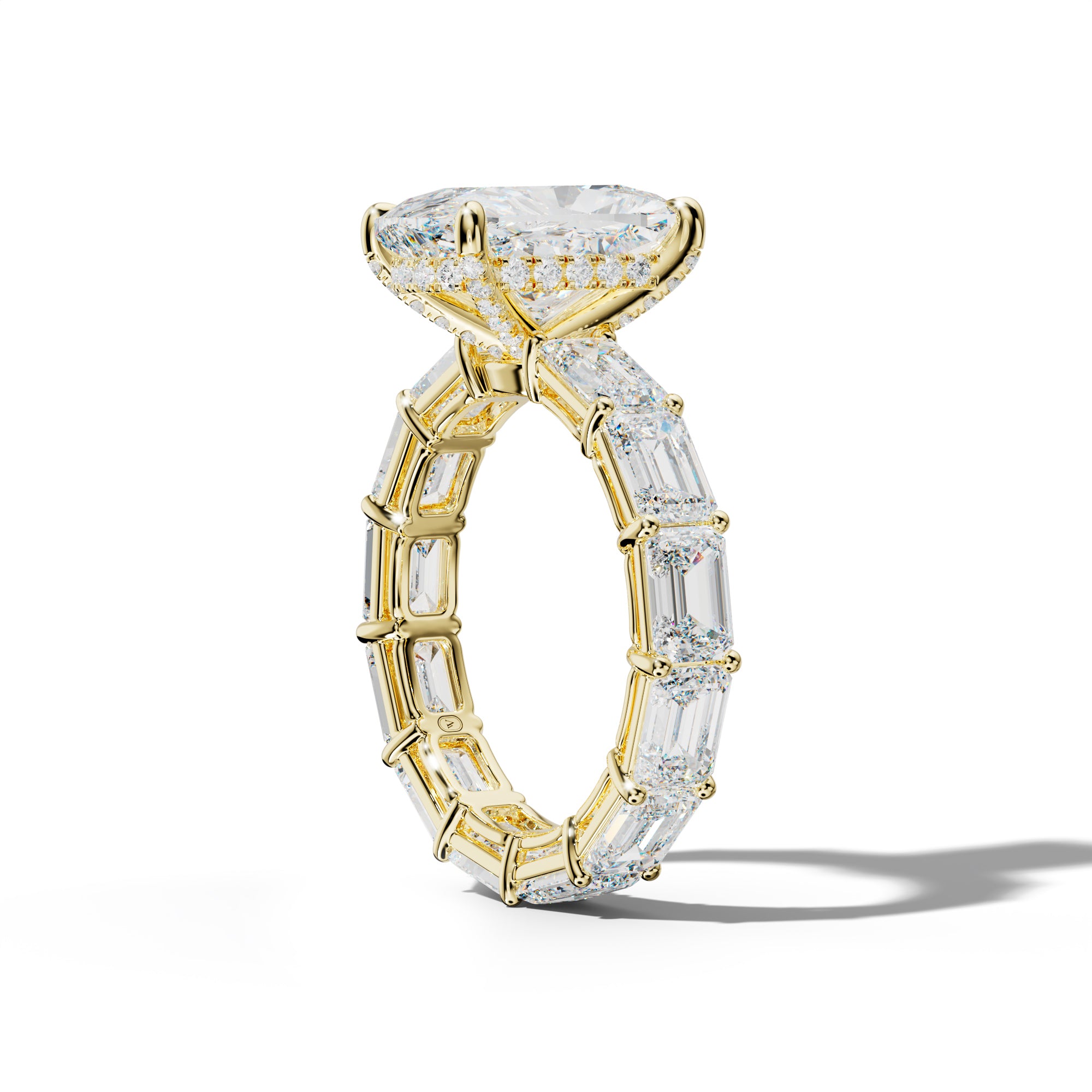 Miracle Elongated Cushion Diamond Engagement Ring With East West Emerald Cut Side Stones