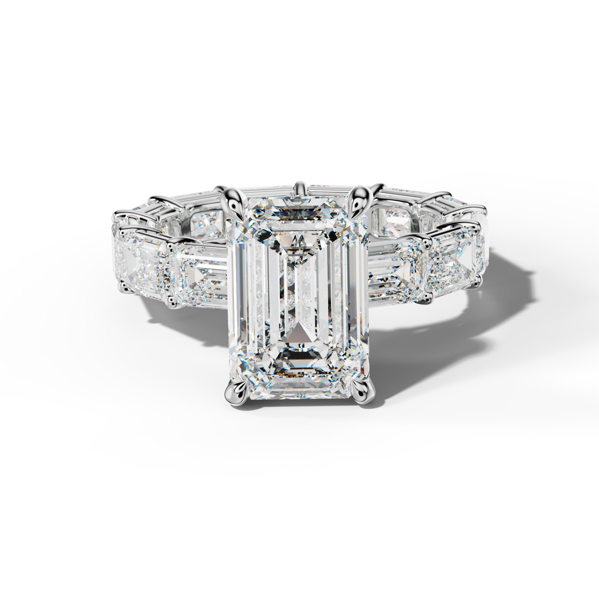 Miracle Emerald Cut Diamond Engagement Ring With East West Emerald Cut Side Stones